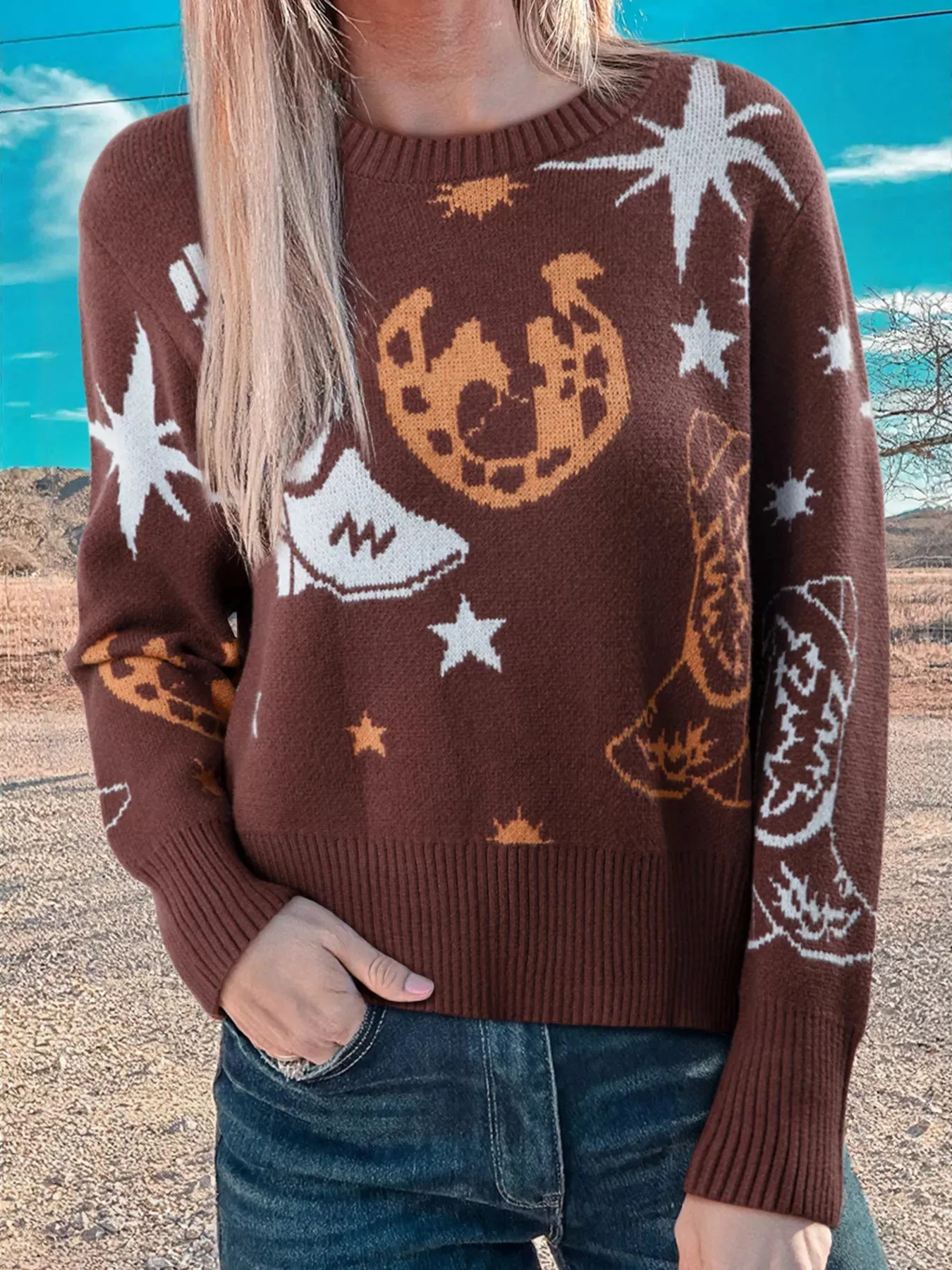 Cowgirl Round Neck Casual Sweater sold by Charming Charlie