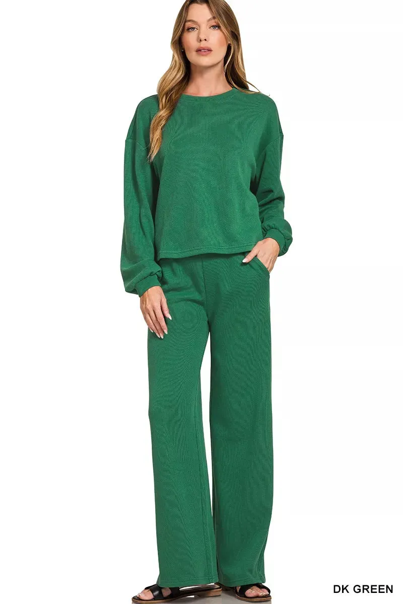 Zenana French Rib Pullover and Pants Set sold by Charming Charlie