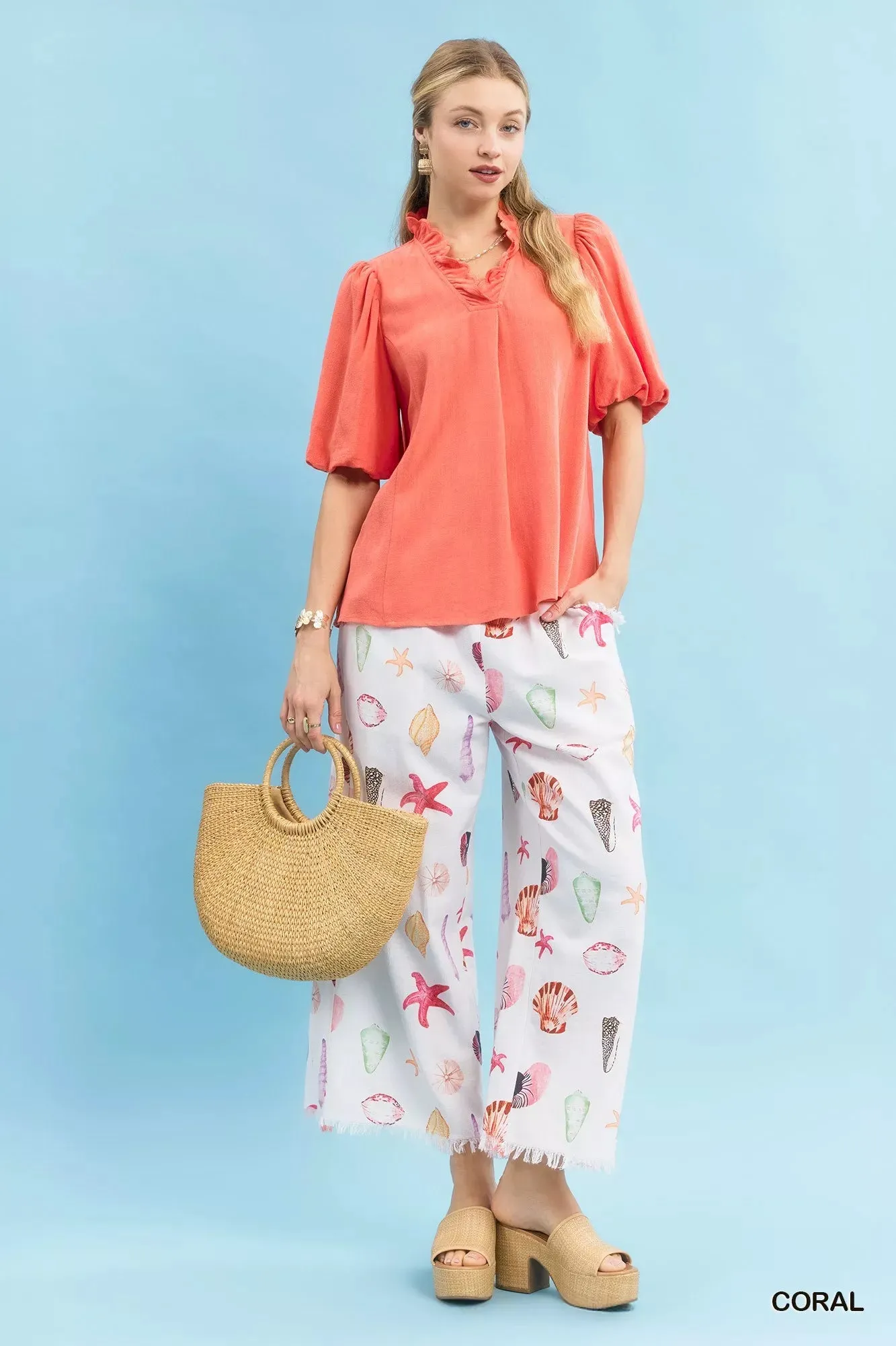Umgee Linen Scallop Trim V-Neck Blouse sold by Charming Charlie product image thumbnail 5