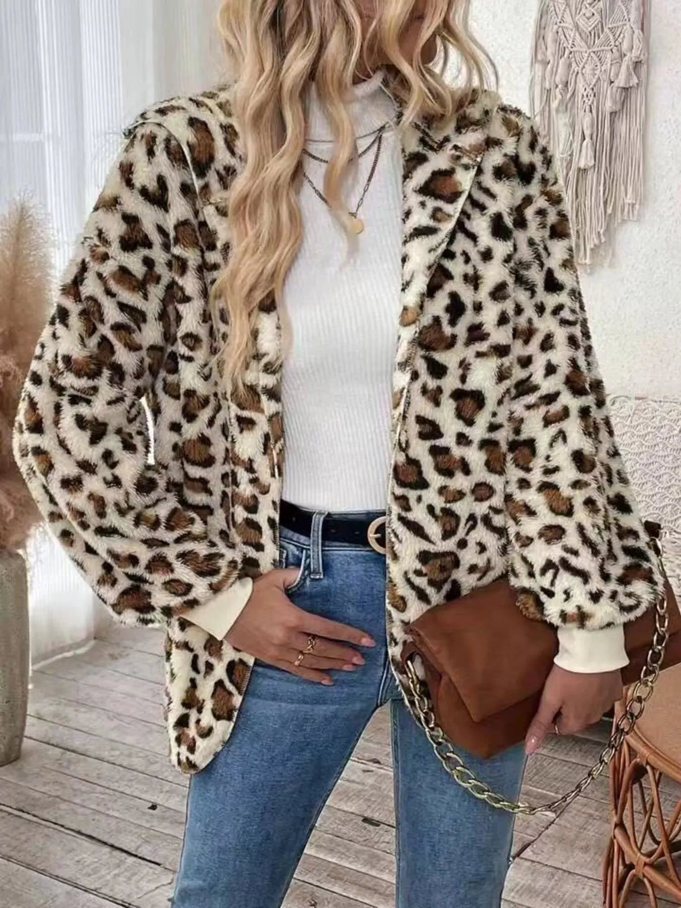 Leopard Print Fuzzy Zip Up Outerwear sold by Charming Charlie product image thumbnail 5
