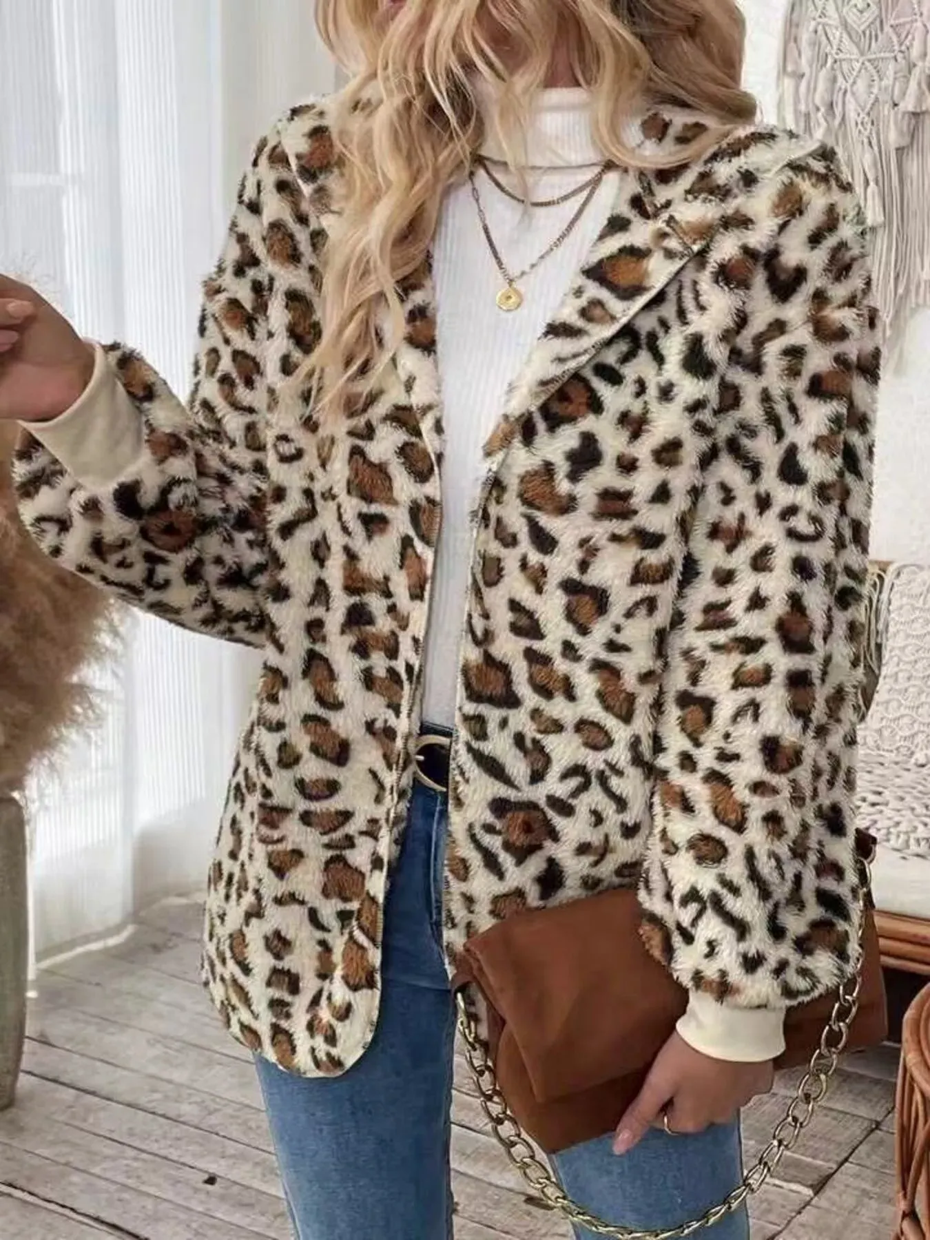 Leopard Print Fuzzy Zip Up Outerwear sold by Charming Charlie