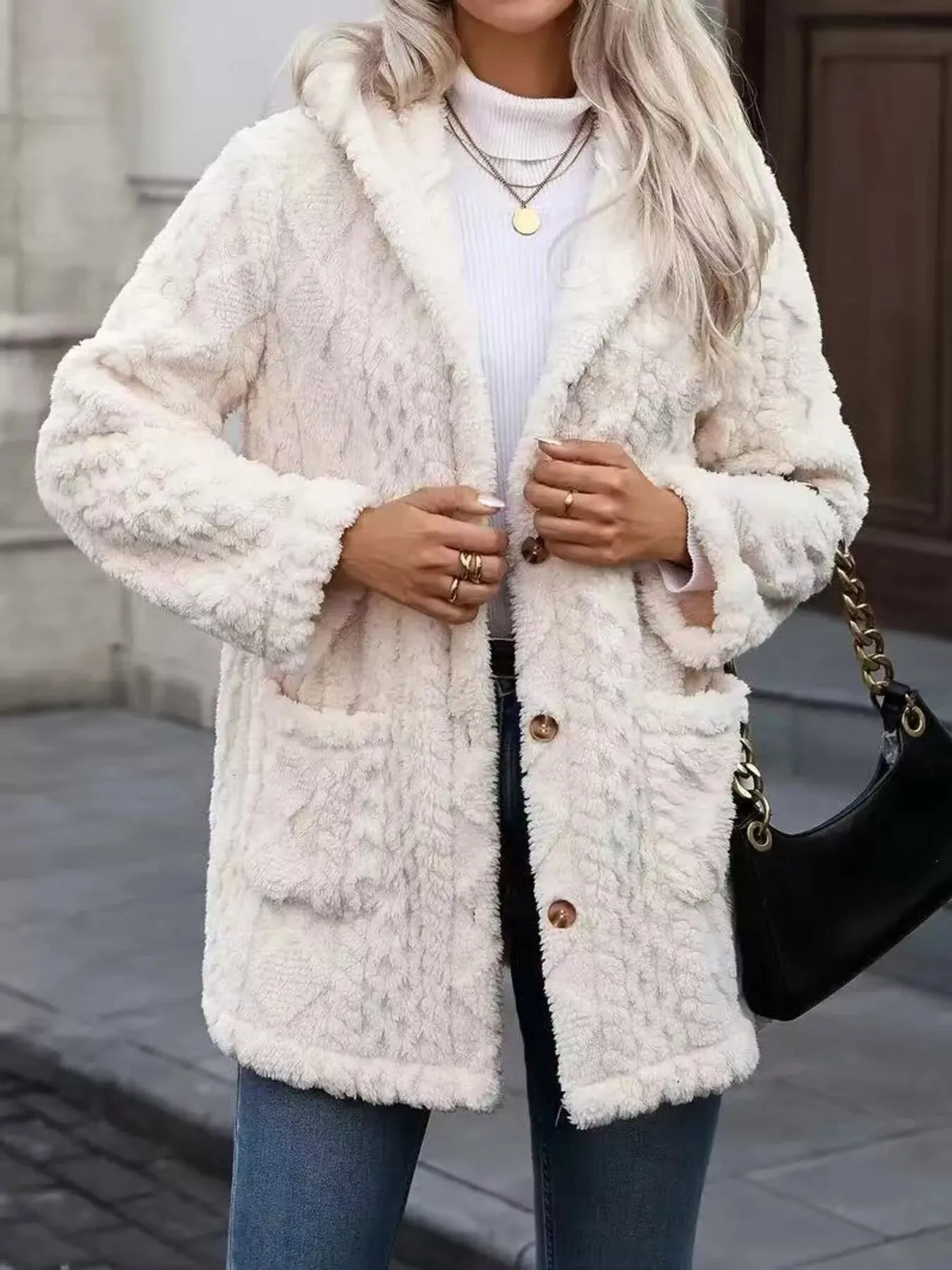 Cozy Button Up Hooded Fleece Outerwear sold by Charming Charlie product image thumbnail 5