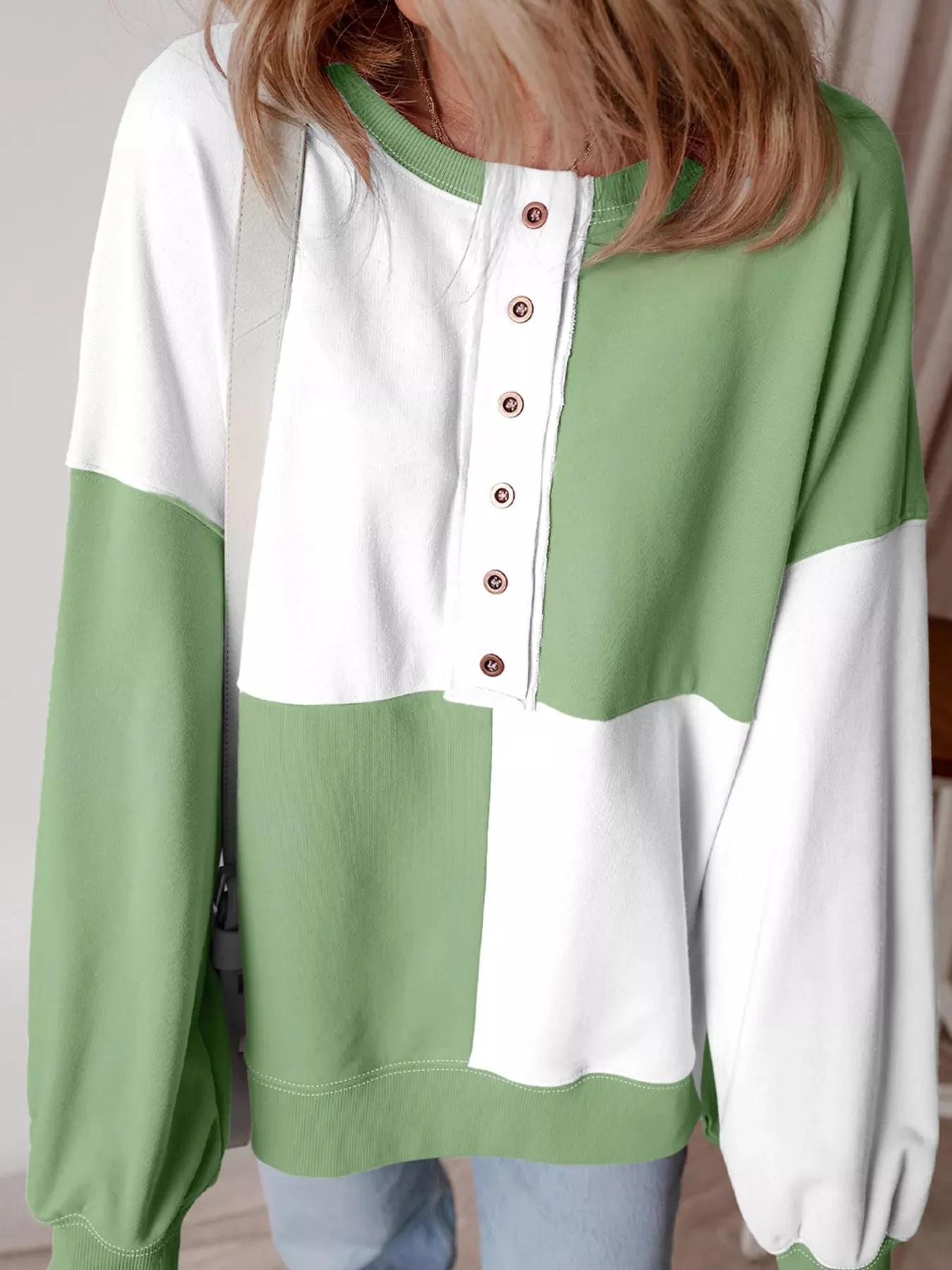 Colorblock Henley High Low Oversize Sweatshirt sold by Charming Charlie product image thumbnail 3