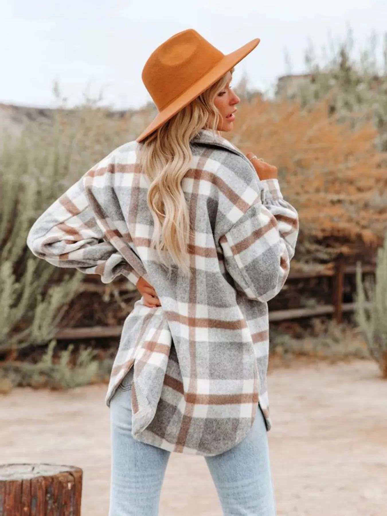 Plaid Button-Down Long Sleeve Jacket sold by Charming Charlie product image thumbnail 3