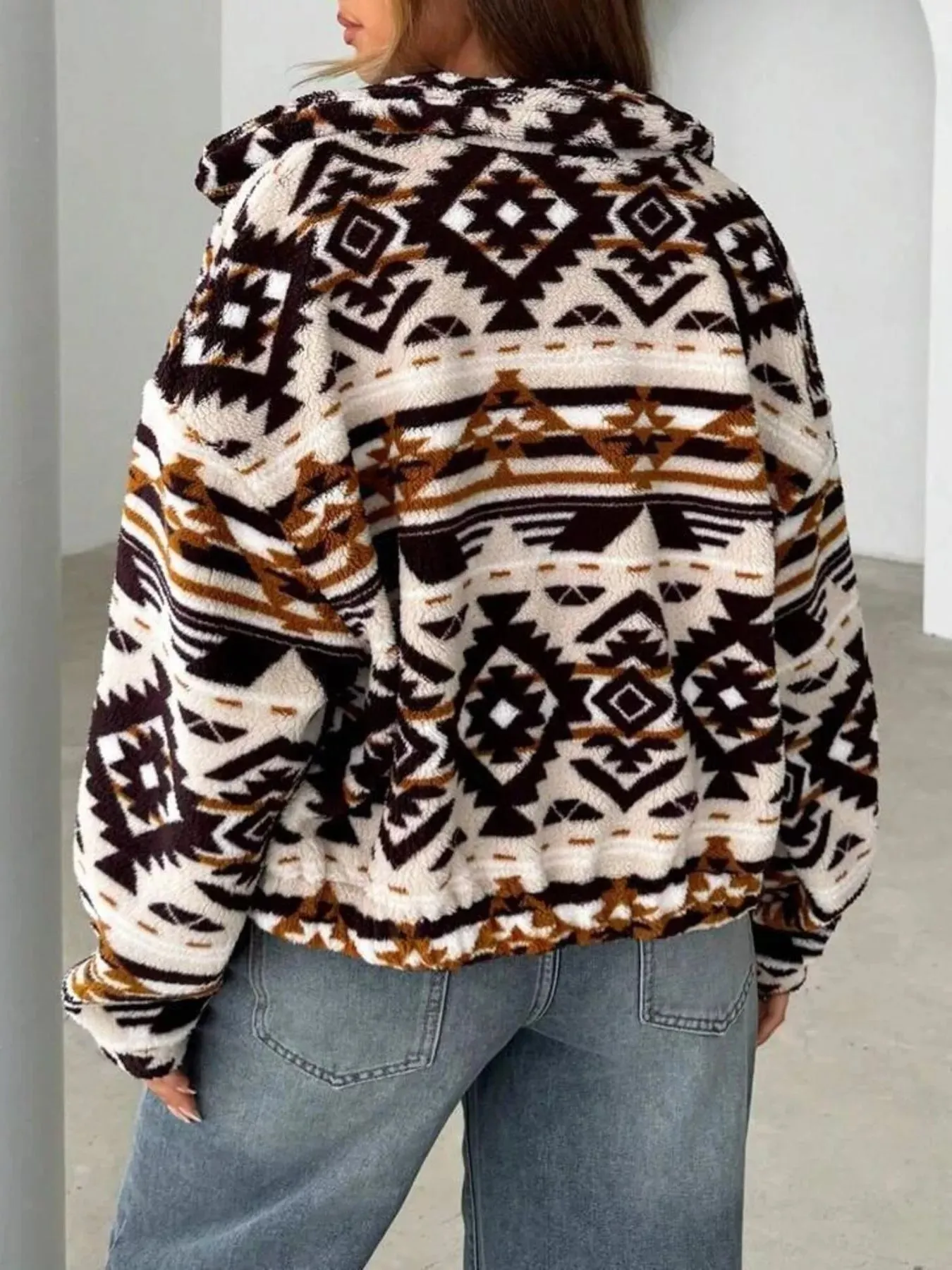 Geometric Fleece Zip-Up Jacket sold by Charming Charlie product image thumbnail 5
