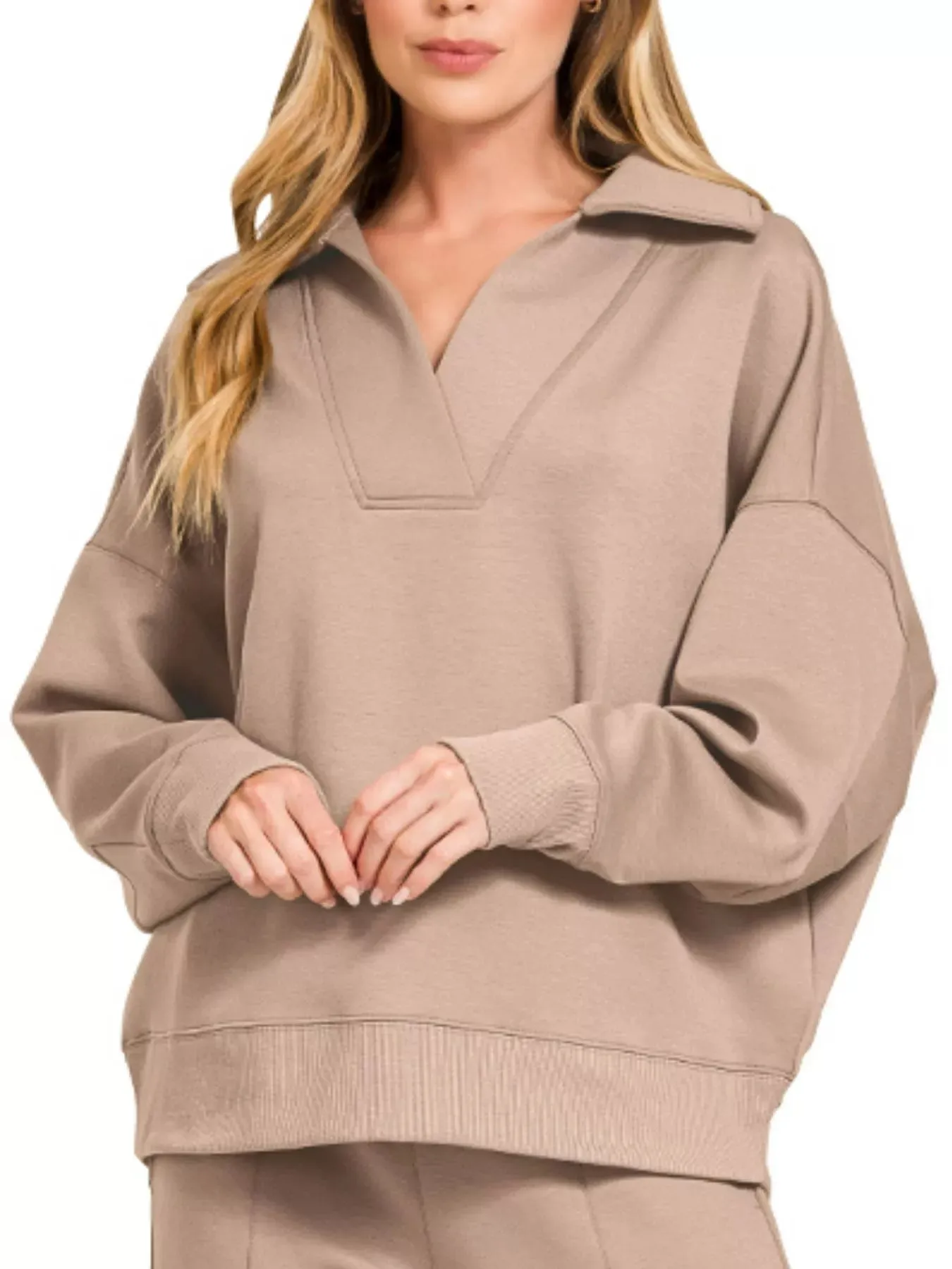 Zenana Scuba Collared Pullover and Pants Set sold by Charming Charlie product image thumbnail 3