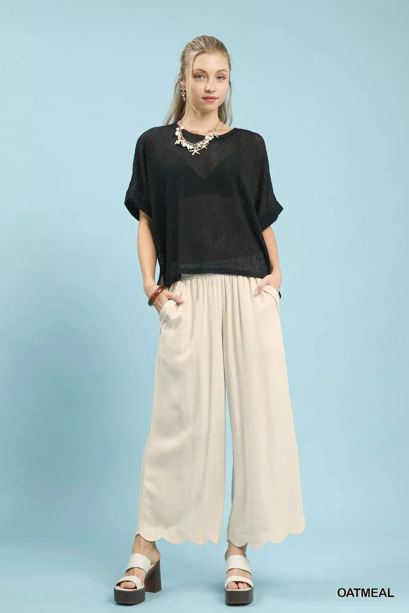Umgee Linen Blend Scallop Hem Wide Leg Pants sold by Charming Charlie product image thumbnail 4