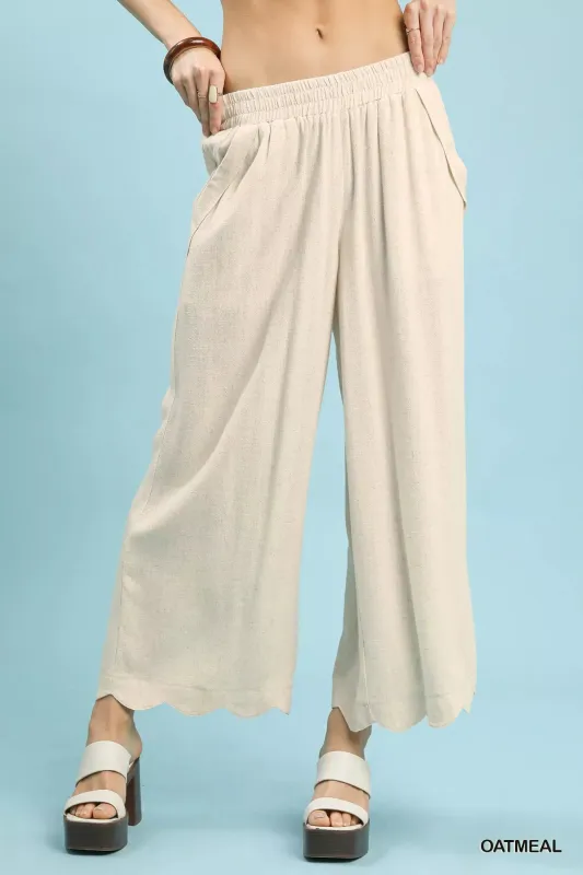 Umgee Linen Blend Scallop Hem Wide Leg Pants sold by Charming Charlie