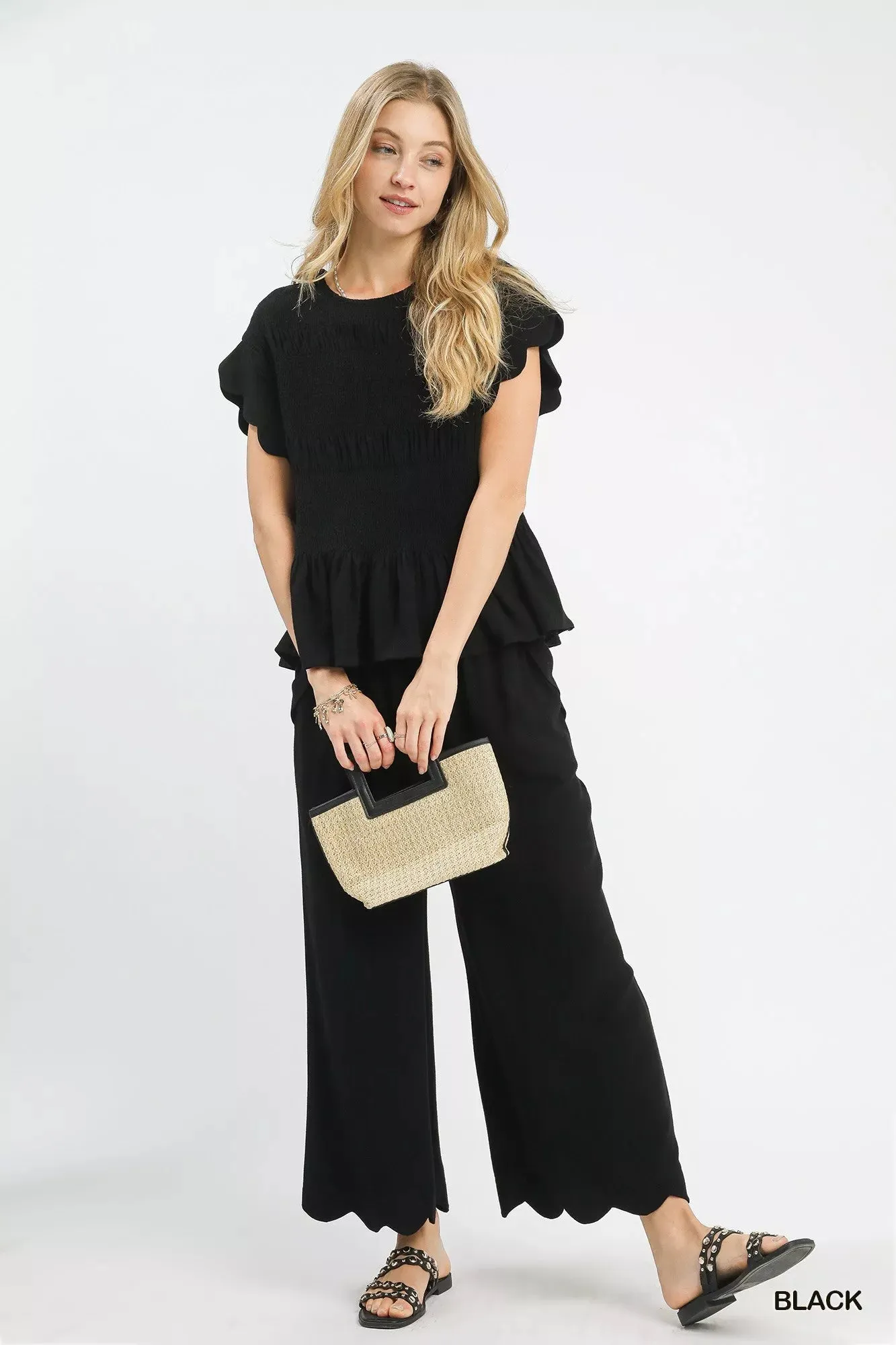 Umgee Linen Blend Scallop Hem Wide Leg Pants sold by Charming Charlie product image thumbnail 5