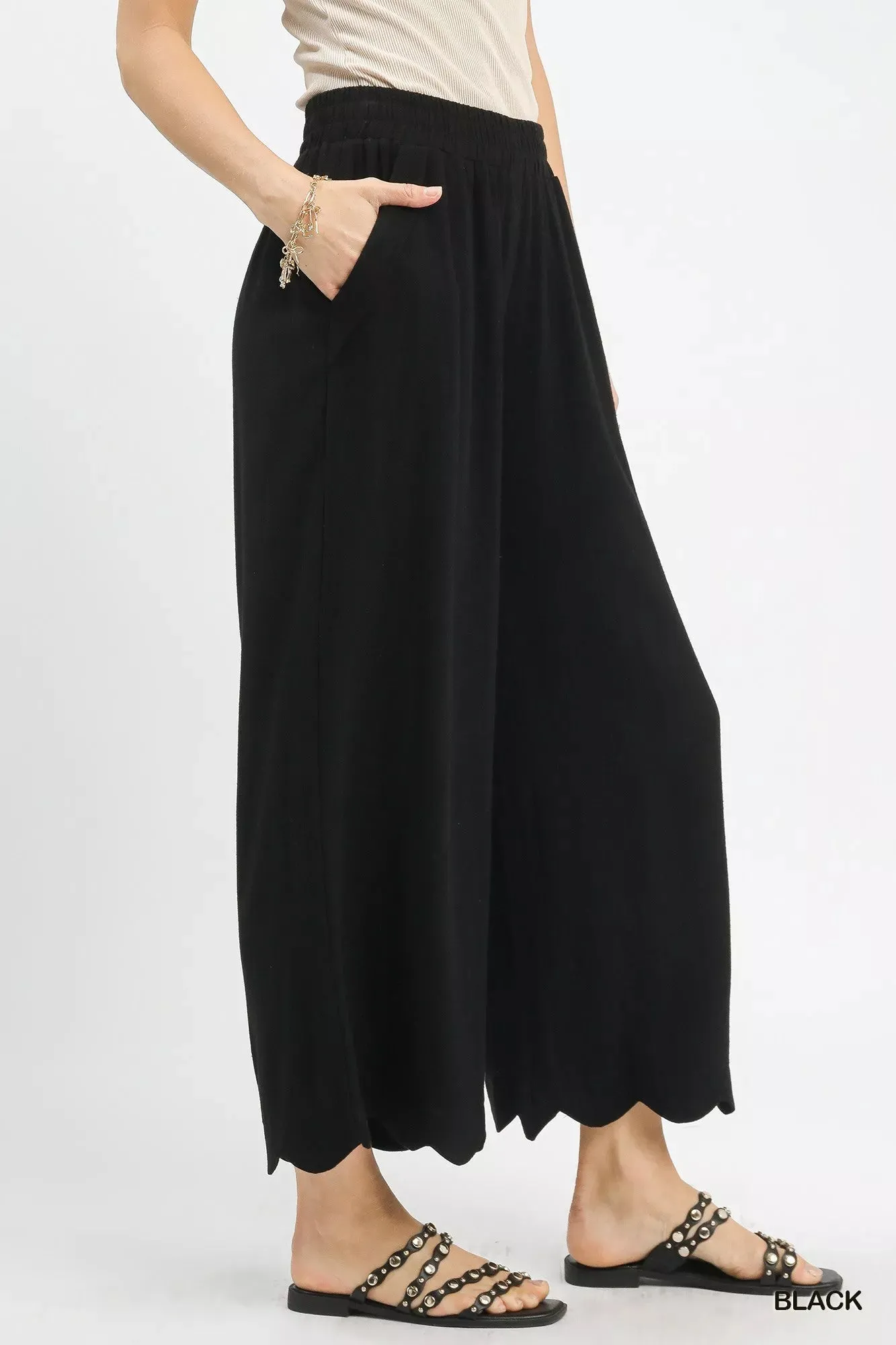 Umgee Linen Blend Scallop Hem Wide Leg Pants sold by Charming Charlie product image thumbnail 2
