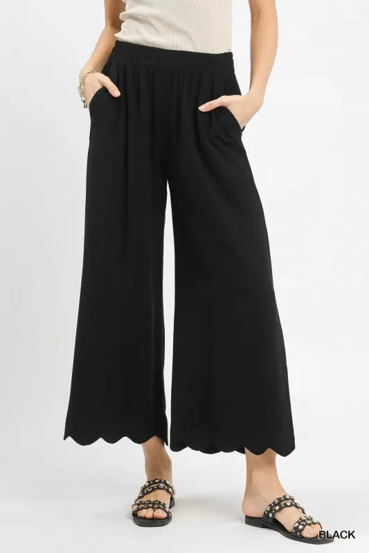 Umgee Linen Blend Scallop Hem Wide Leg Pants sold by Charming Charlie