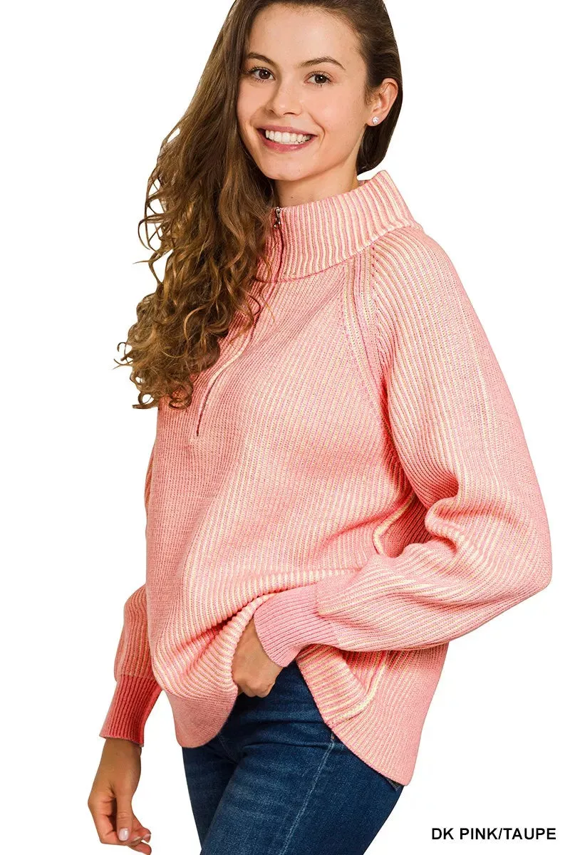 Zenana Ribbed Two Tone Half Zip Sweater sold by Charming Charlie product image thumbnail 2