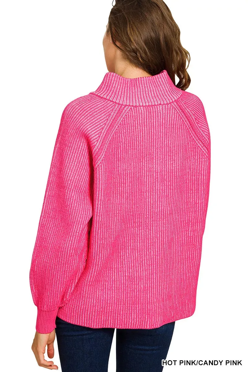 Zenana Ribbed Two Tone Half Zip Sweater sold by Charming Charlie product image thumbnail 4
