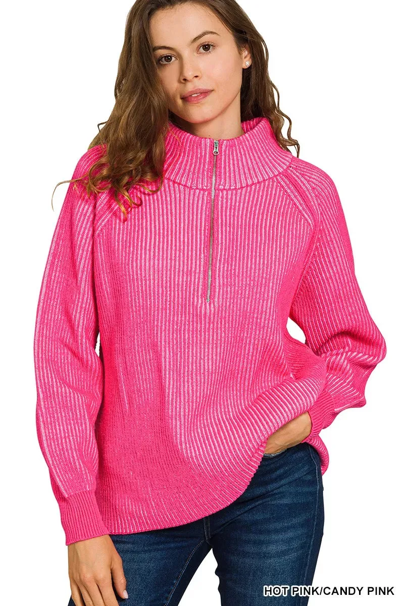 Zenana Ribbed Two Tone Half Zip Sweater sold by Charming Charlie product image thumbnail 2