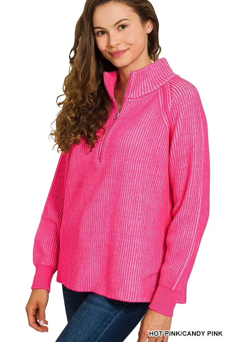 Zenana Ribbed Two Tone Half Zip Sweater sold by Charming Charlie product image thumbnail 3