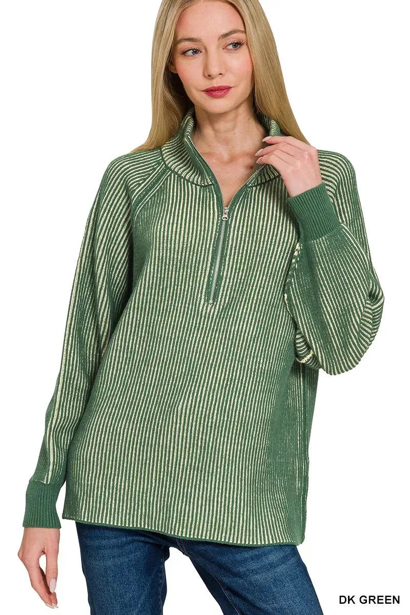 Zenana Ribbed Two Tone Half Zip Sweater sold by Charming Charlie product image thumbnail 4