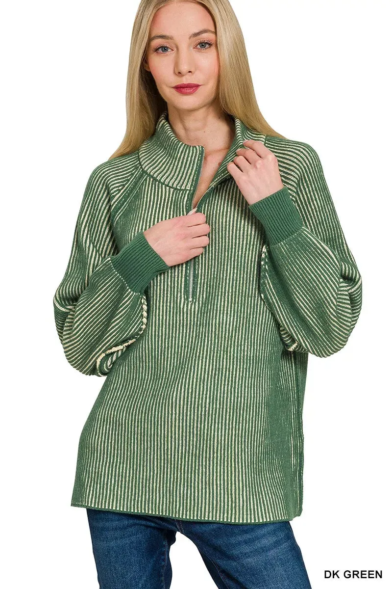 Zenana Ribbed Two Tone Half Zip Sweater sold by Charming Charlie product image thumbnail 2