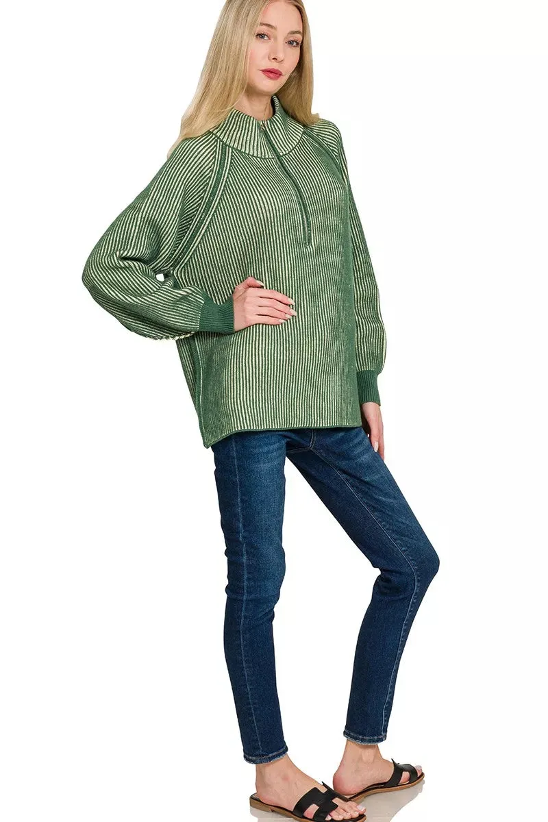 Zenana Ribbed Two Tone Half Zip Sweater sold by Charming Charlie product image thumbnail 3