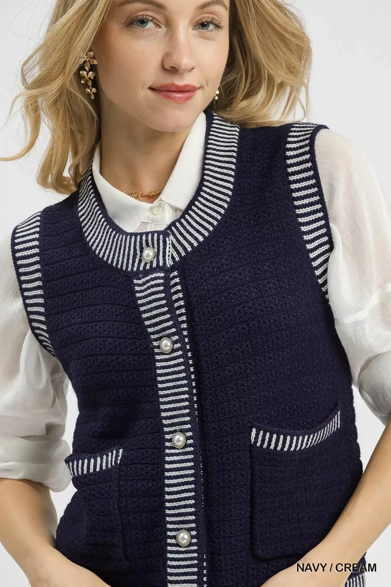 Umgee Contrast Striped Trim Button-Down Sweater Vest sold by Charming Charlie product image thumbnail 5