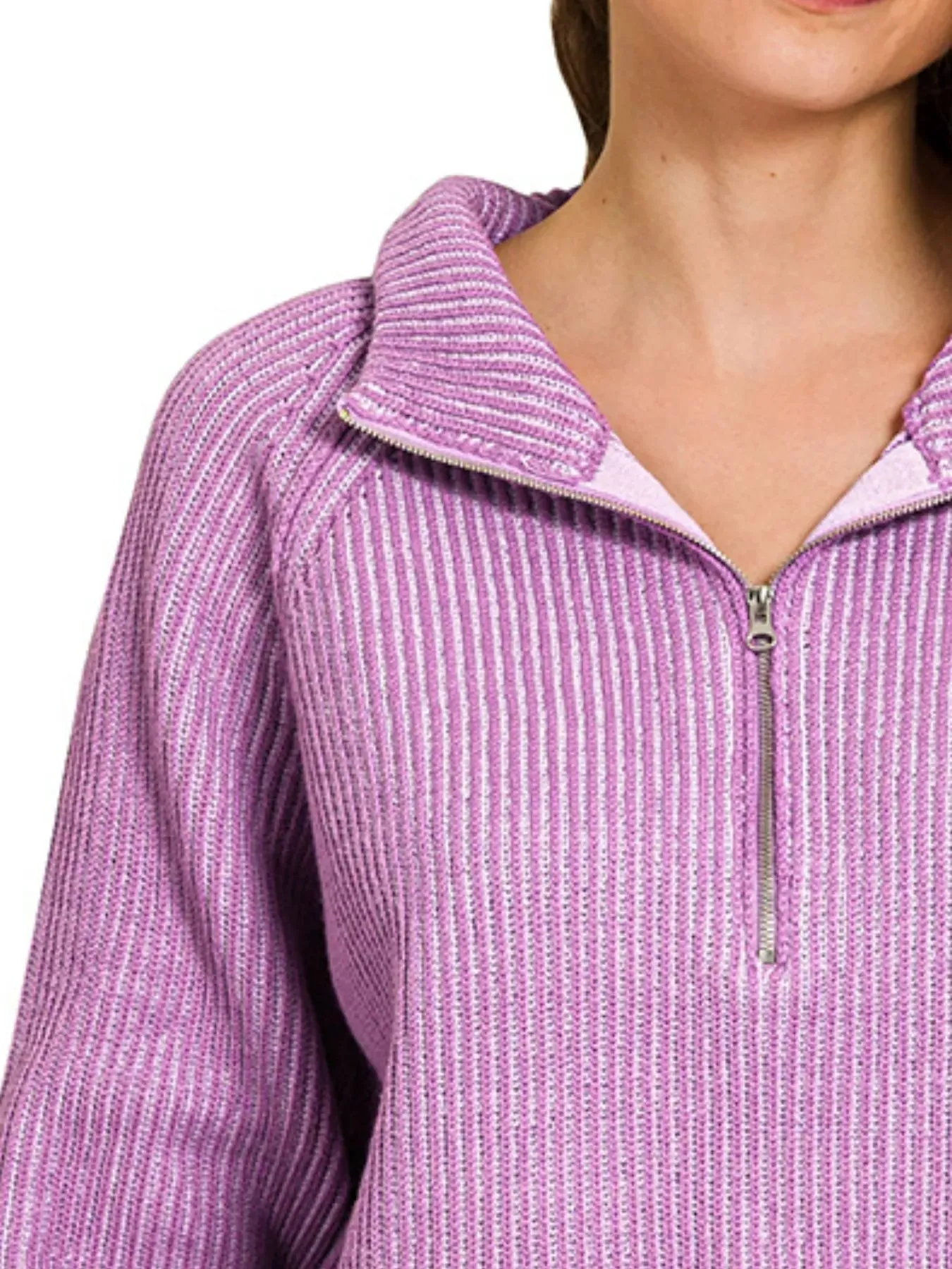 Zenana Ribbed Two Tone Half Zip Sweater sold by Charming Charlie product image thumbnail 3