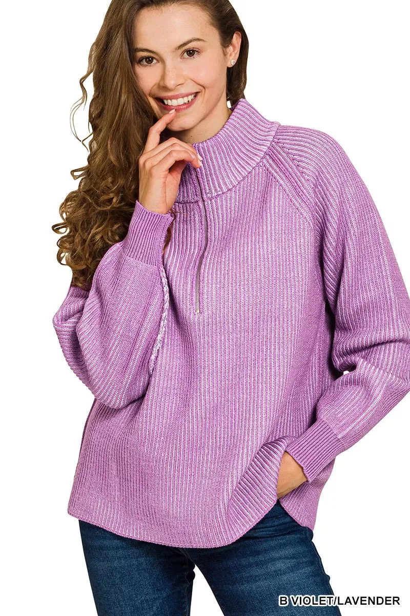 Zenana Ribbed Two Tone Half Zip Sweater sold by Charming Charlie product image thumbnail 2
