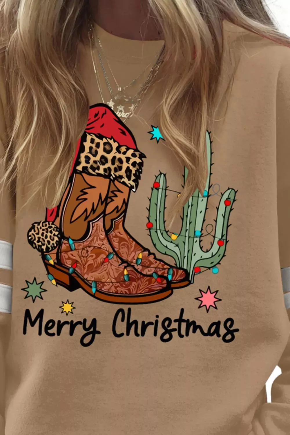 Merry Christmas Cowboy Boot Cactus Casual Sweatshirt sold by Charming Charlie product image thumbnail 2