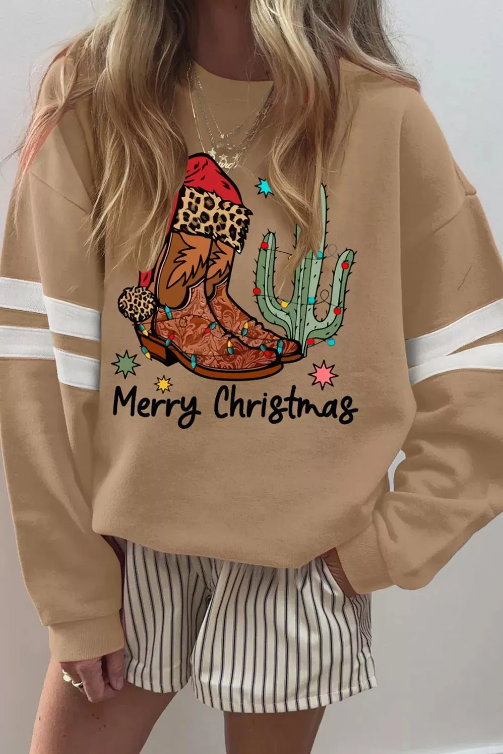Merry Christmas Cowboy Boot Cactus Casual Sweatshirt sold by Charming Charlie product image thumbnail 3