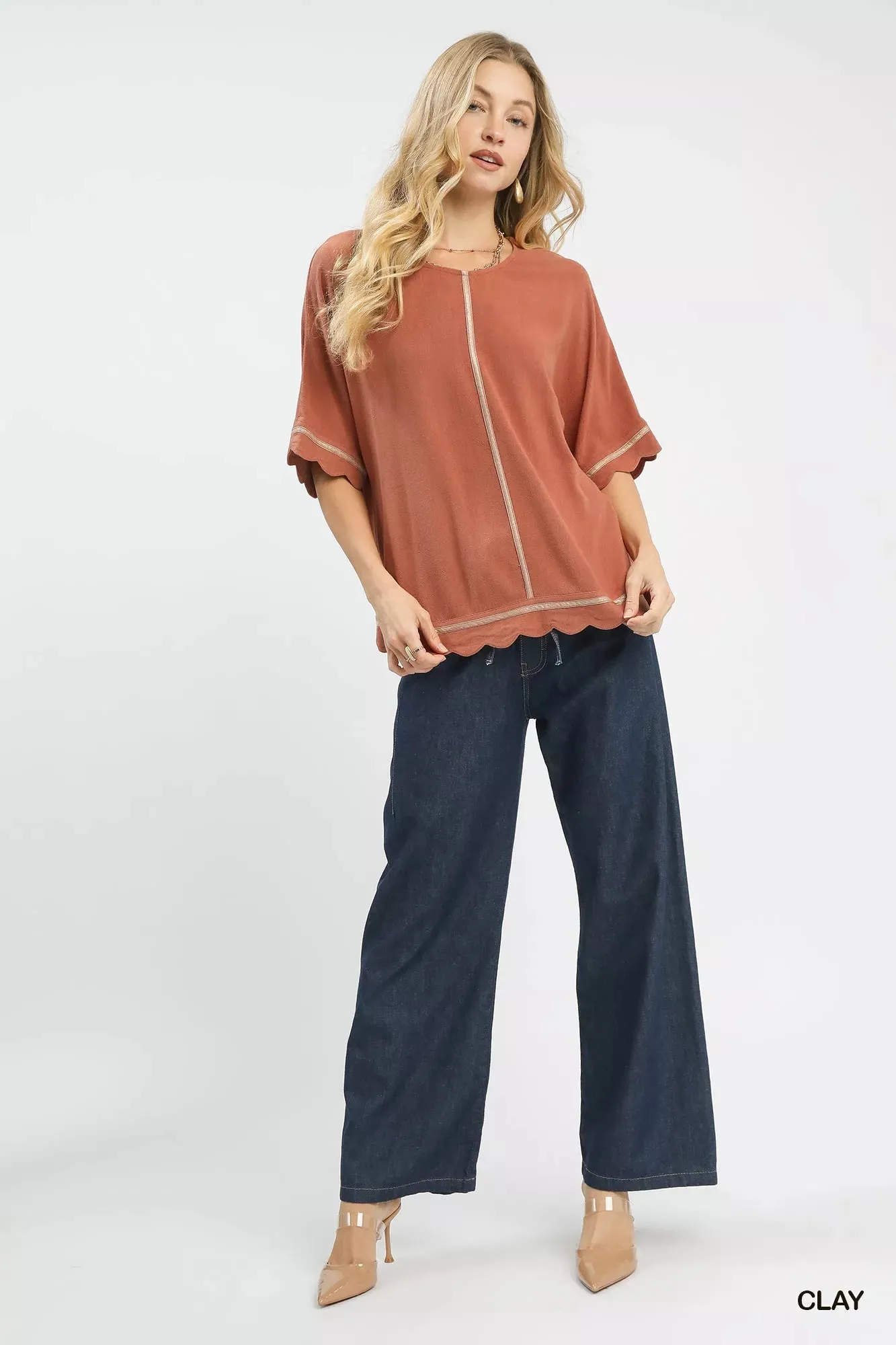 Umgee Linen Blend Scallop Trim Top sold by Charming Charlie product image thumbnail 5