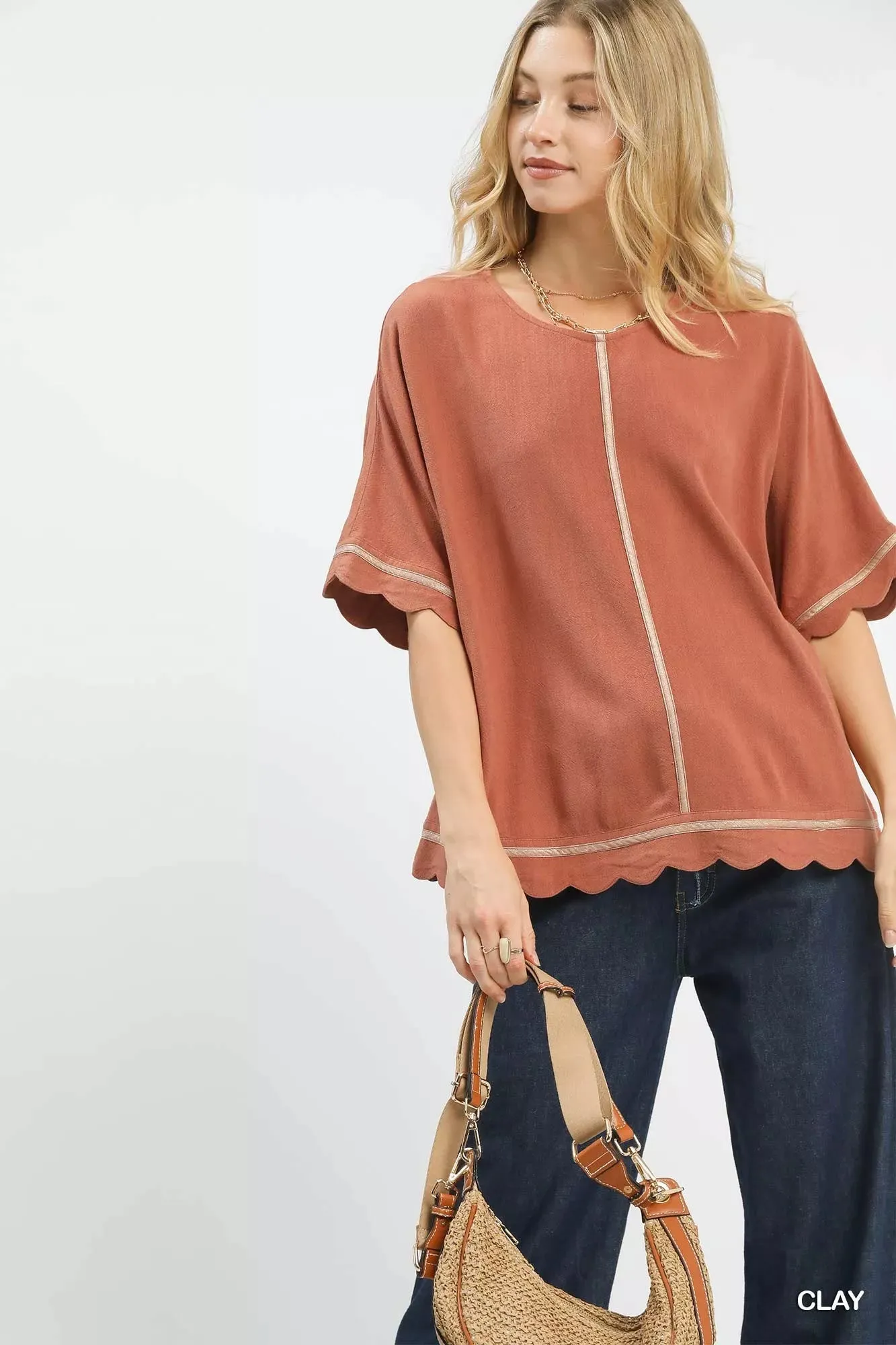 Umgee Linen Blend Scallop Trim Top sold by Charming Charlie product image thumbnail 2