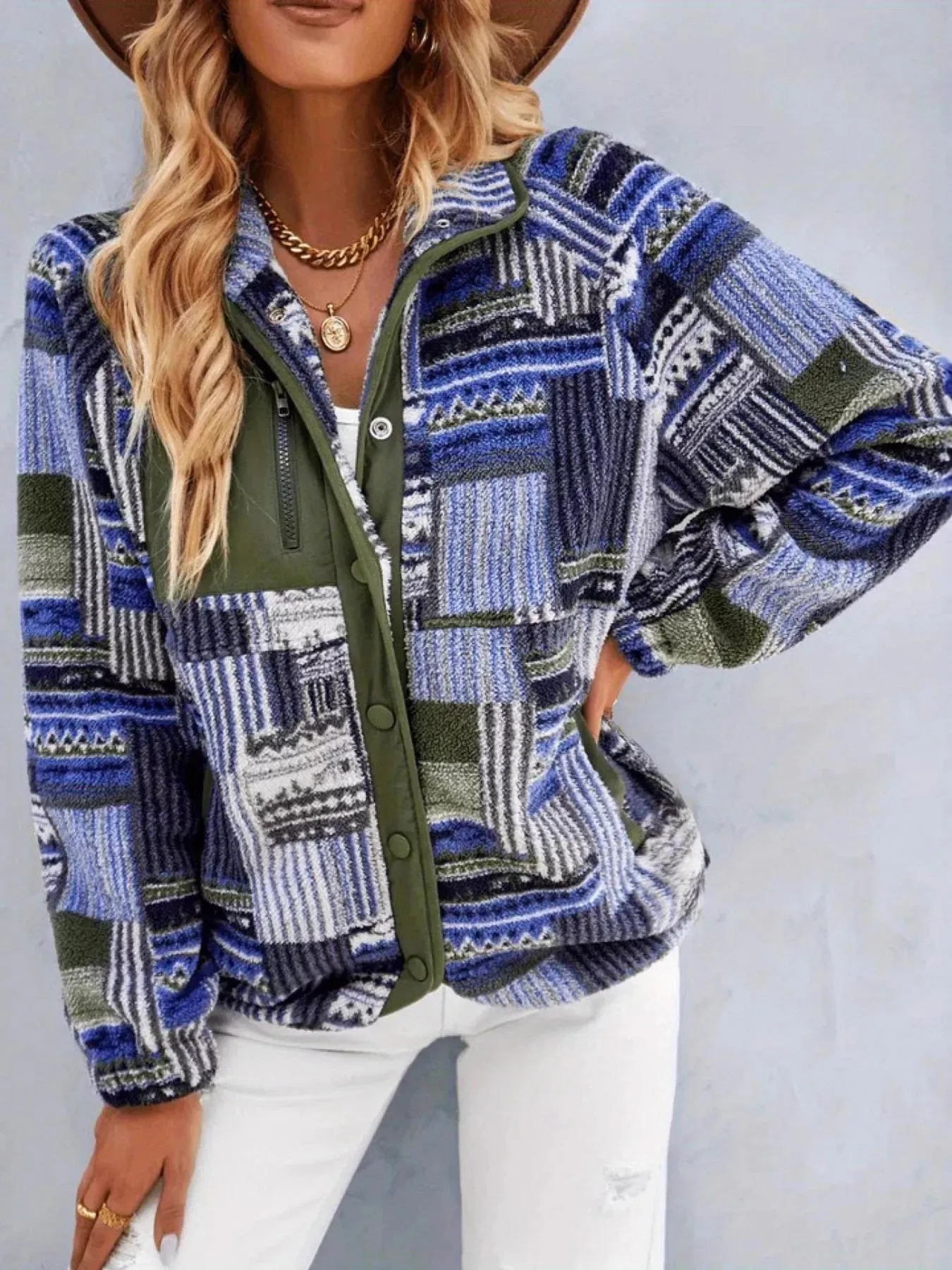 Aztec Print Fleece Snap Down Jacket sold by Charming Charlie product image thumbnail 5