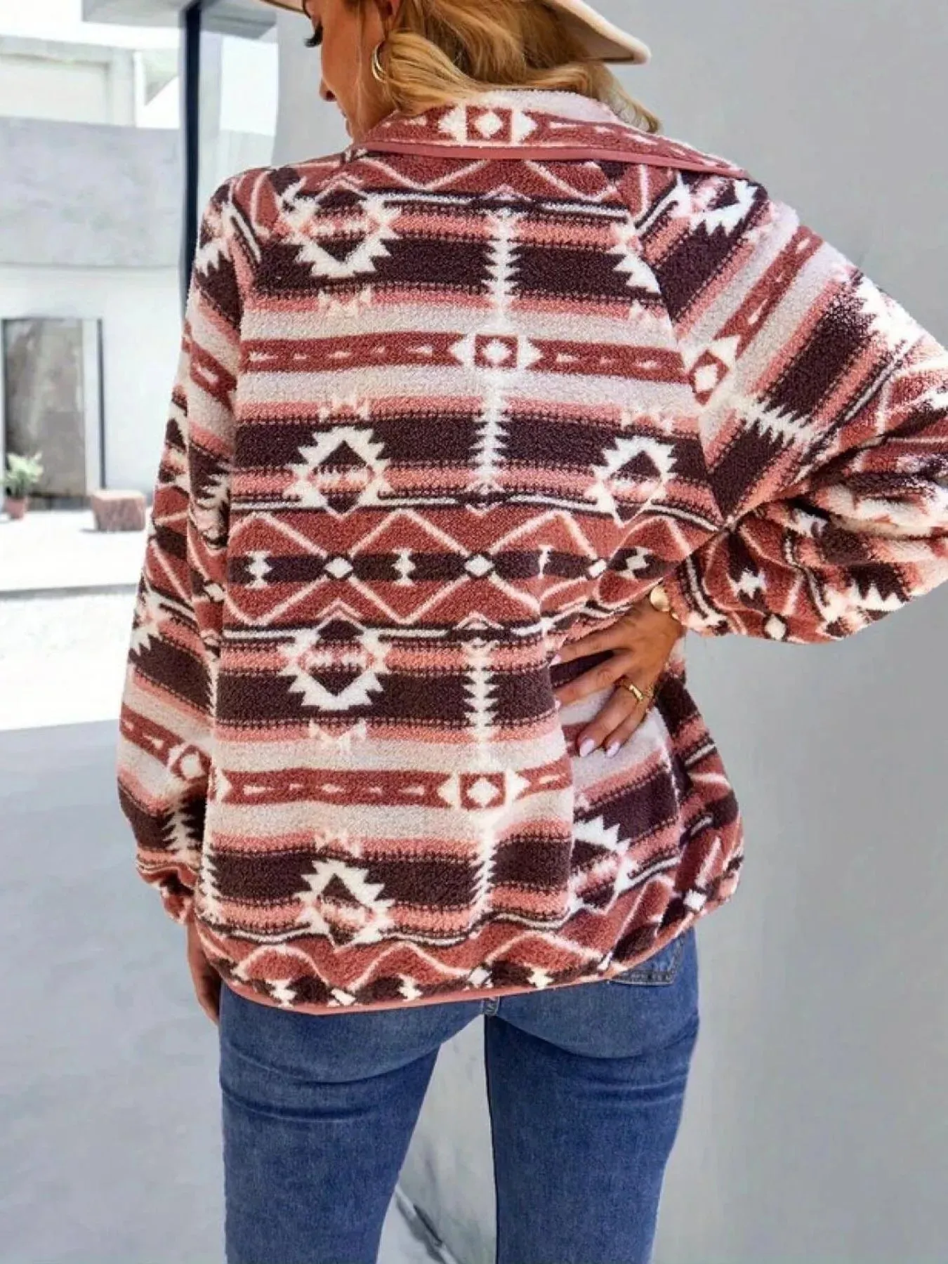 Aztec Print Fleece Snap Down Jacket sold by Charming Charlie product image thumbnail 2