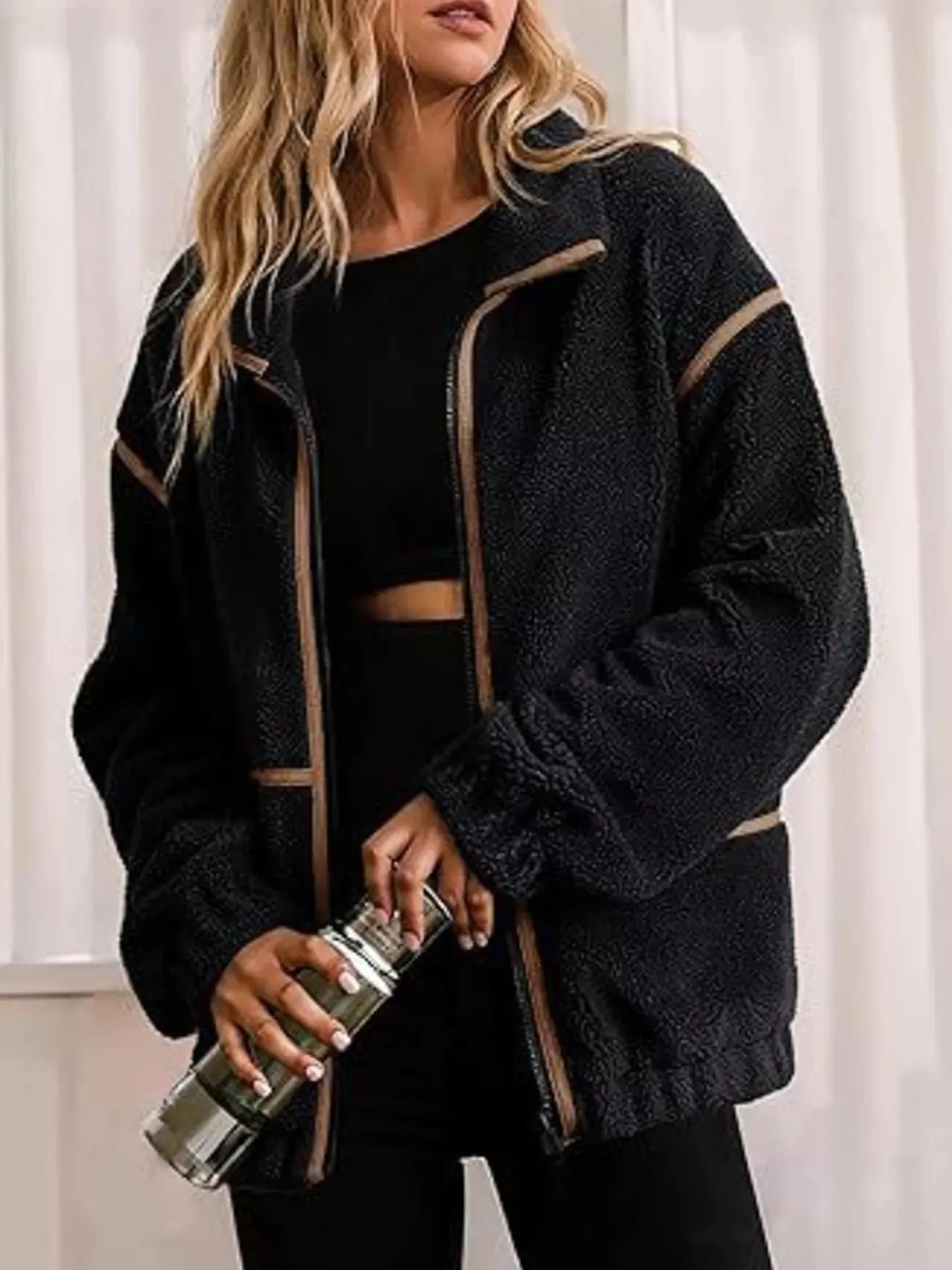 Cozy Sherpa Fleece Zip-Up Jacket sold by Charming Charlie product image thumbnail 4