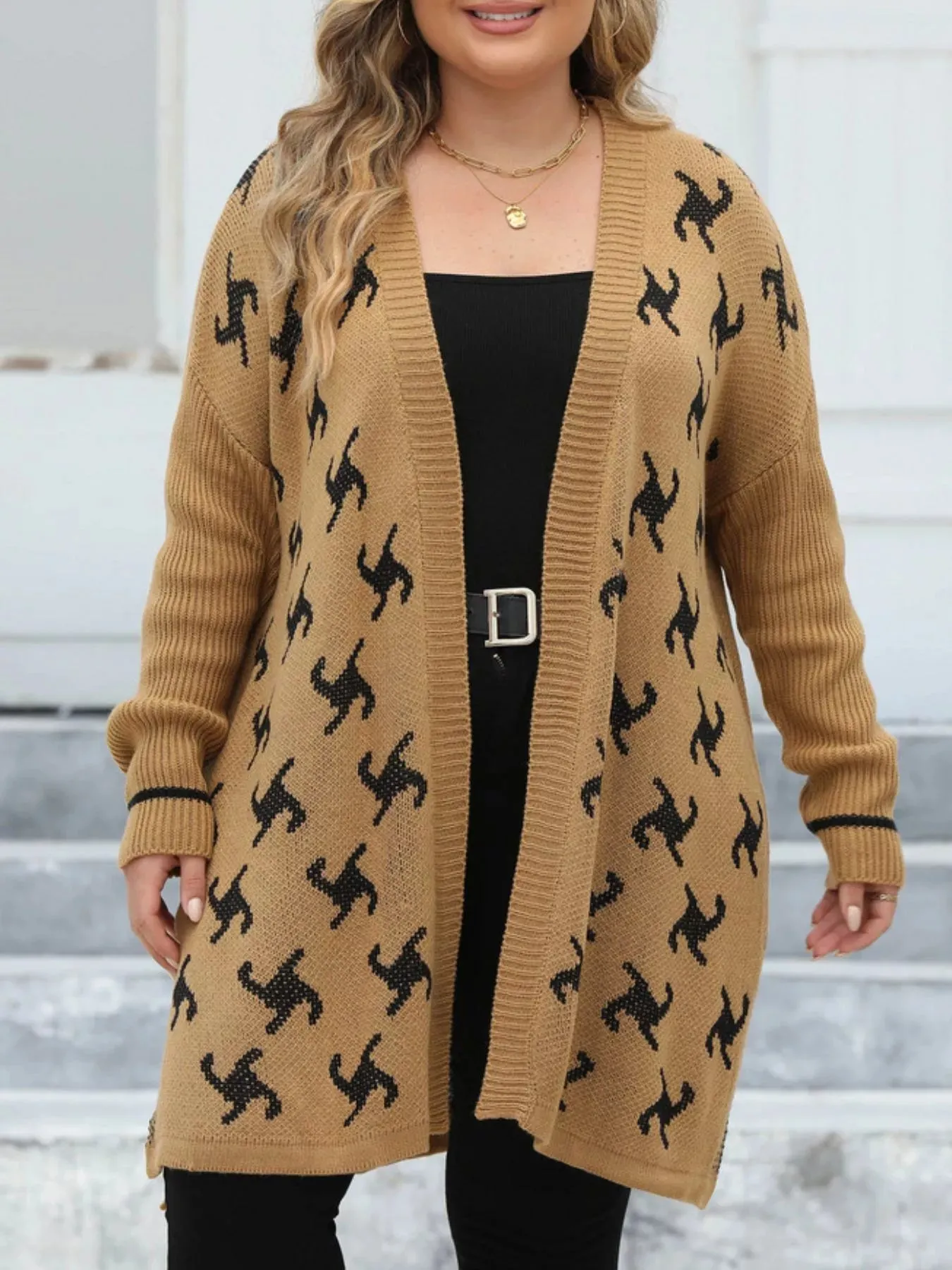 Plus Size Open Front Drop Shoulder Knit Cardigan sold by Charming Charlie product image thumbnail 3
