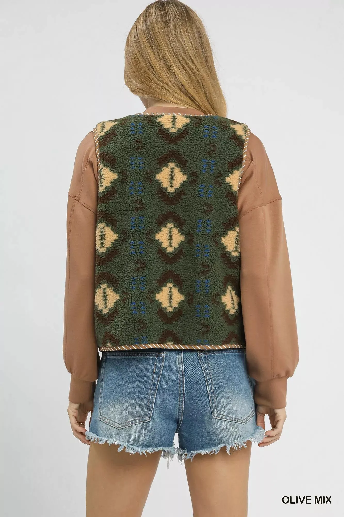 Umgee Mix Patterned Sherpa Tie-Front Vest sold by Charming Charlie product image thumbnail 4