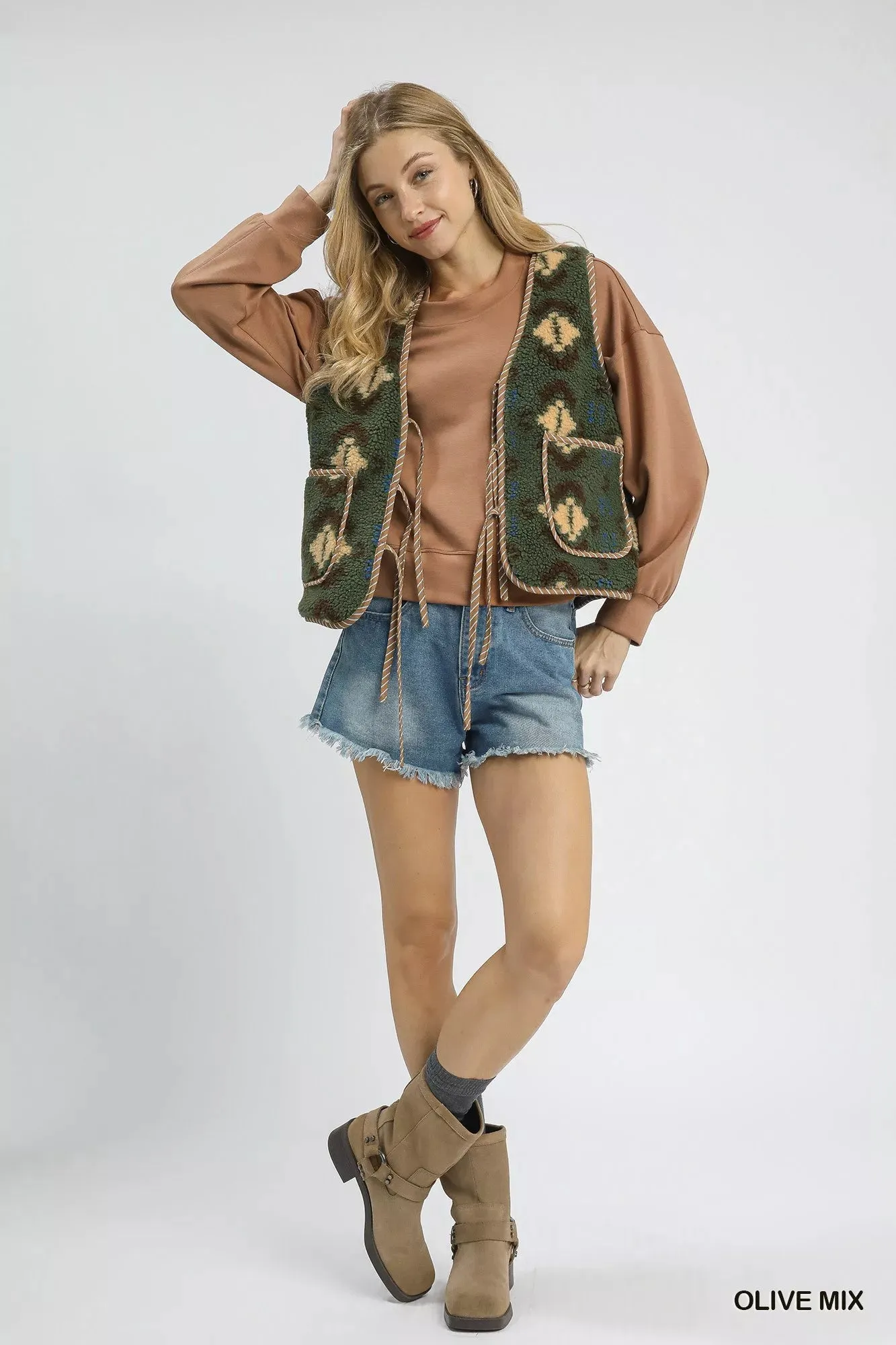 Umgee Mix Patterned Sherpa Tie-Front Vest sold by Charming Charlie product image thumbnail 5
