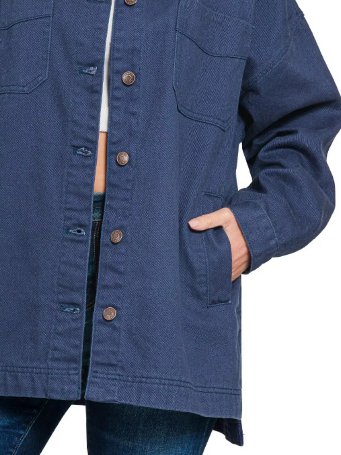 Zenana Oversized Collared Neck Button Front Shackets sold by Charming Charlie product image thumbnail 3