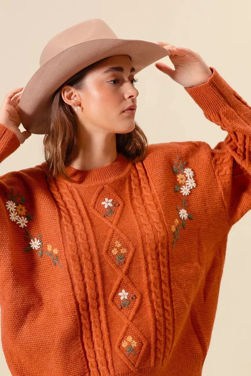 SO ME Embroidered Flower Cable Knitted Sweater sold by Charming Charlie product image thumbnail 5