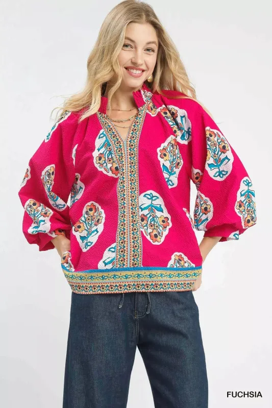 Umgee Boho Floral Print Tunic Blouse sold by Charming Charlie