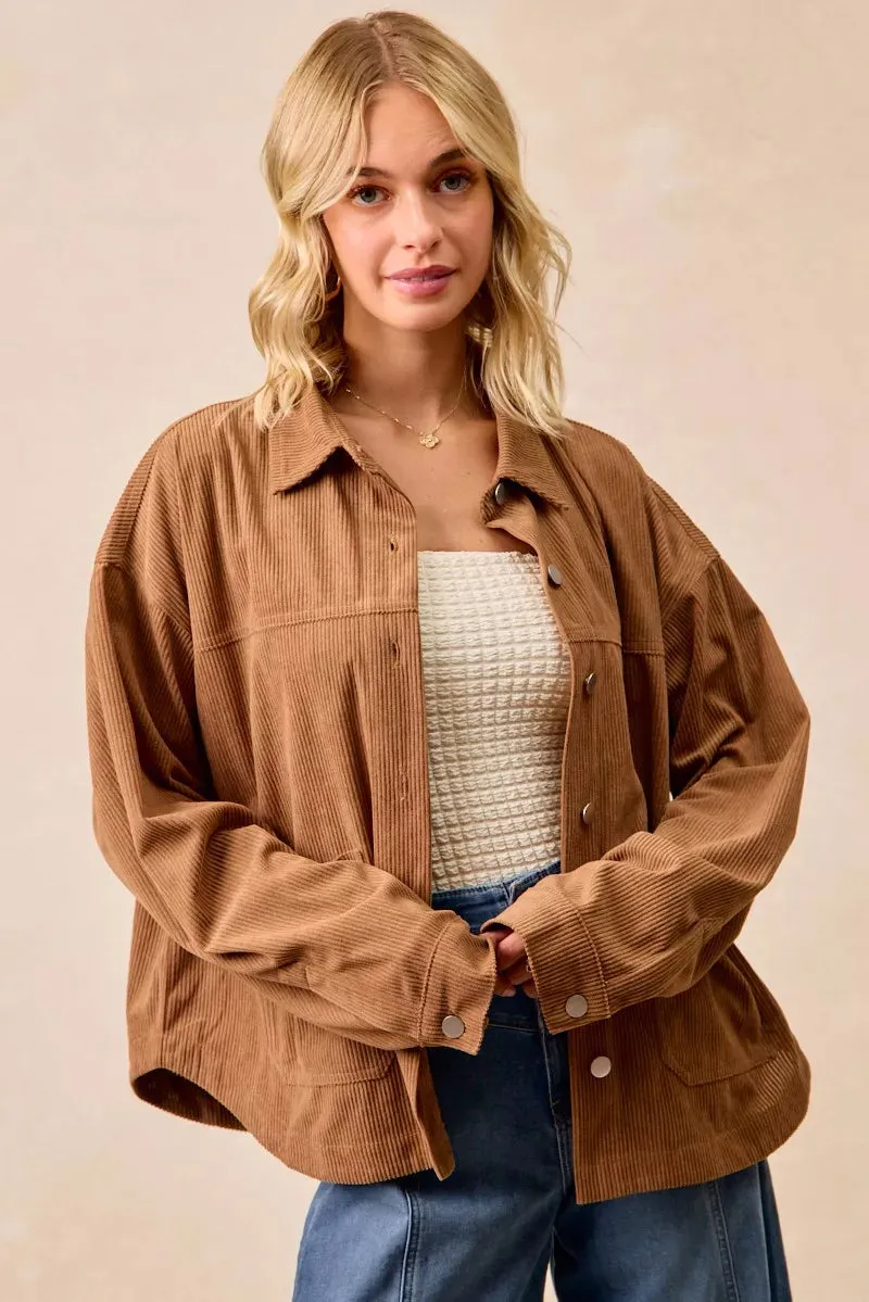 BiBi Corduroy Relaxed Fit Shacket with Back Pleat sold by Charming Charlie product image thumbnail 5
