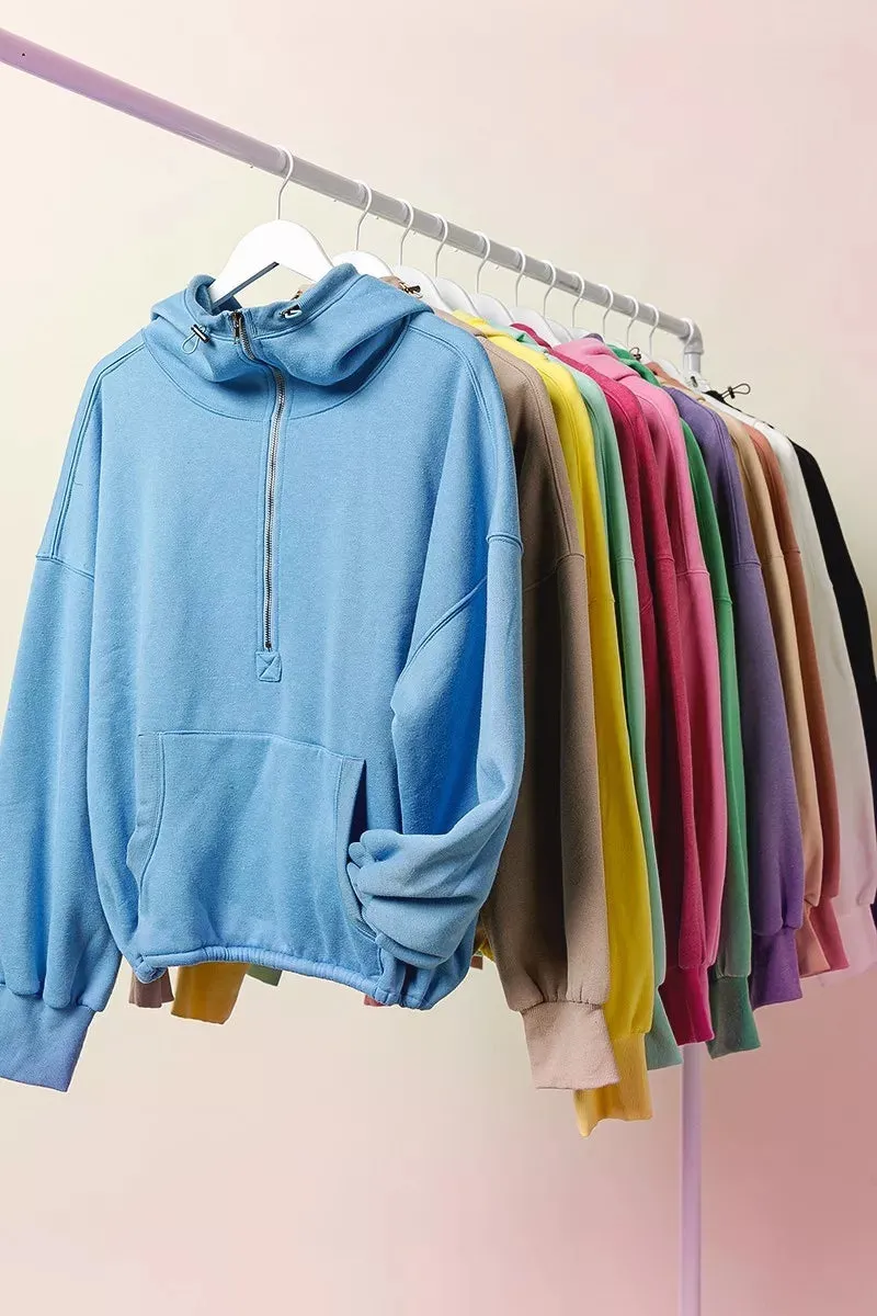 BiBi Stitch Detailed Elastic Hem Half Zip Fleece Hoodie sold by Charming Charlie product image thumbnail 2