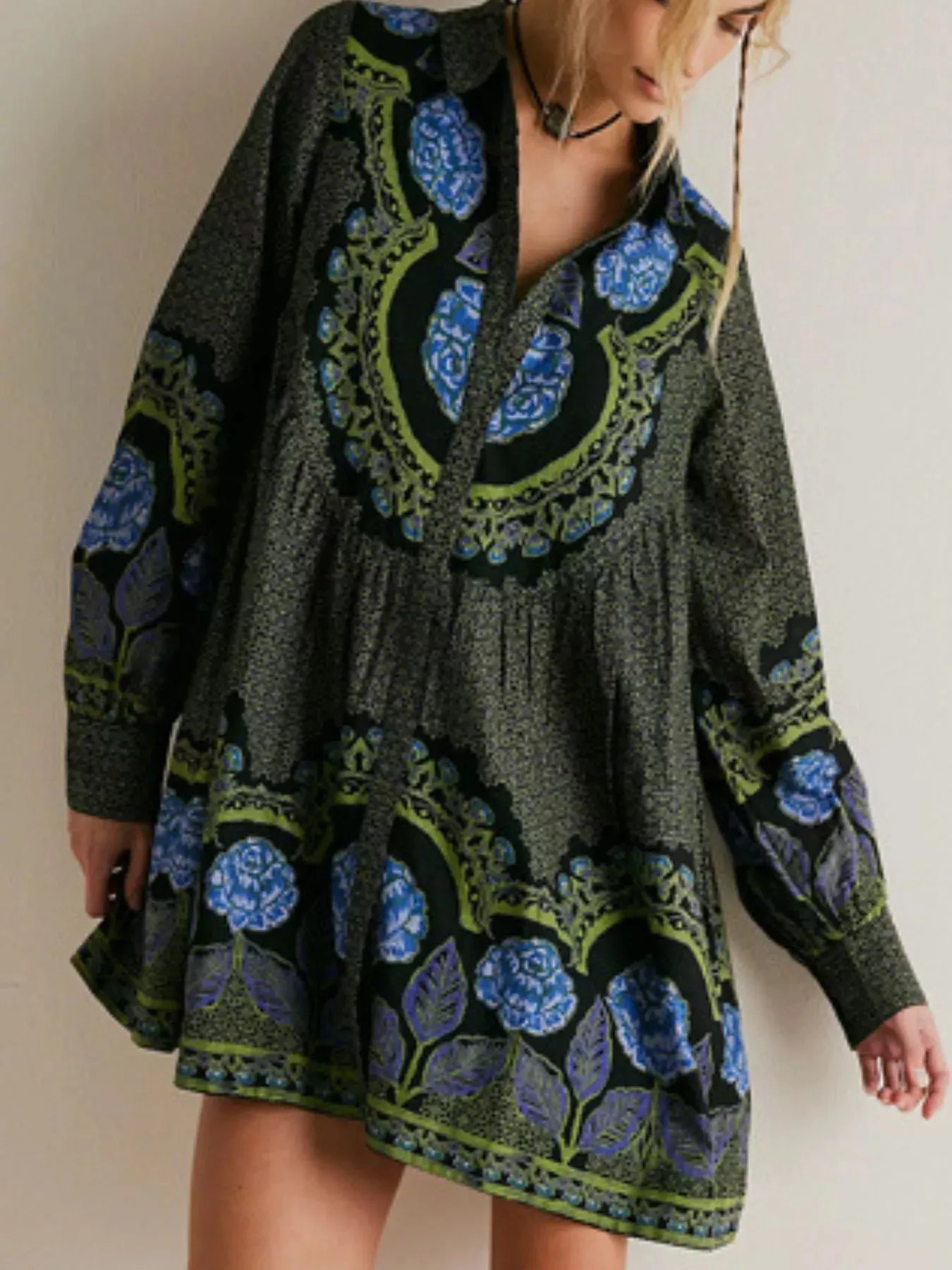 Printed Long Sleeve Mini Shirt Dress sold by Charming Charlie product image thumbnail 2