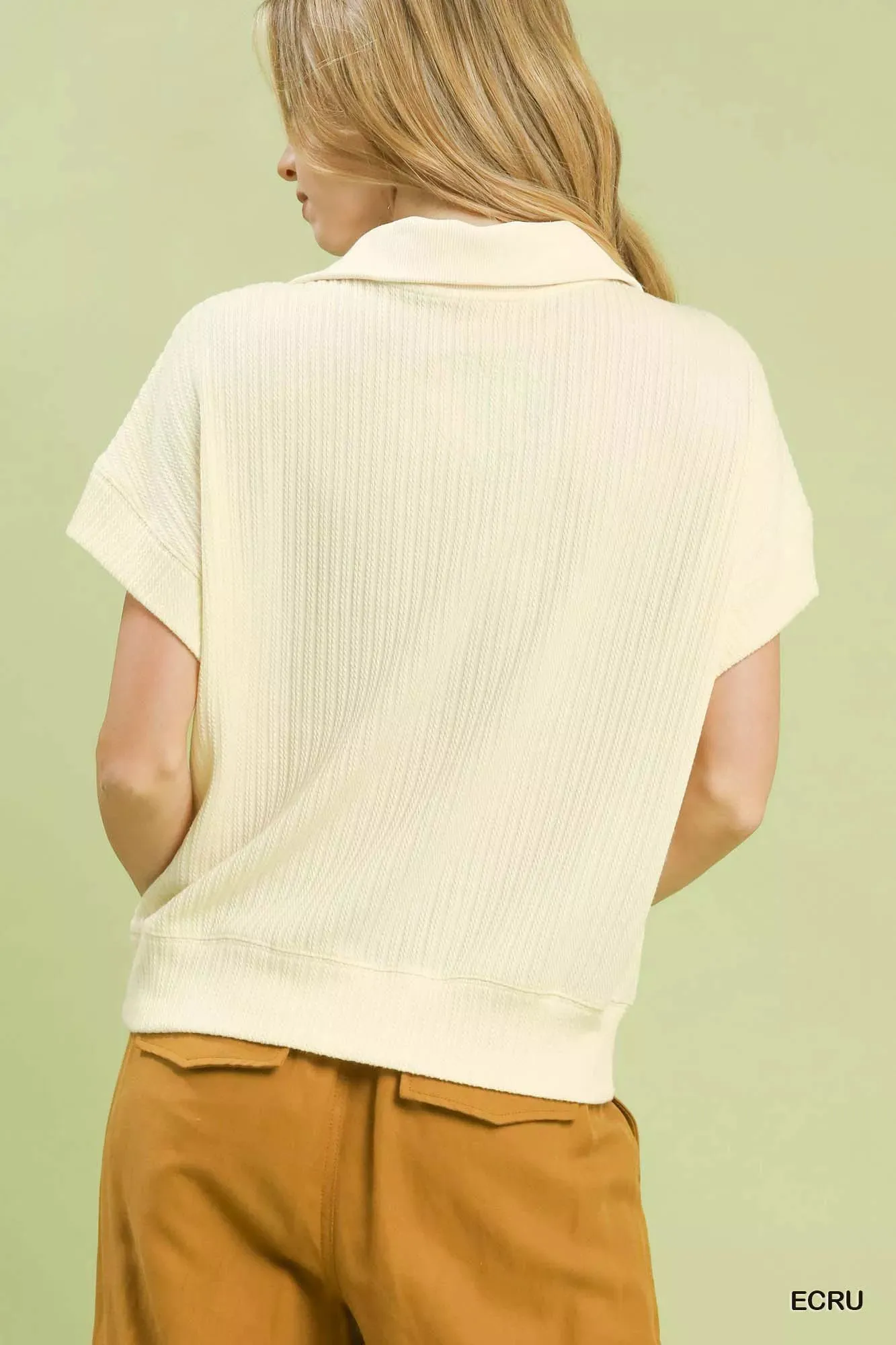Umgee Textured Striped Zip Collar Knit Top sold by Charming Charlie product image thumbnail 2
