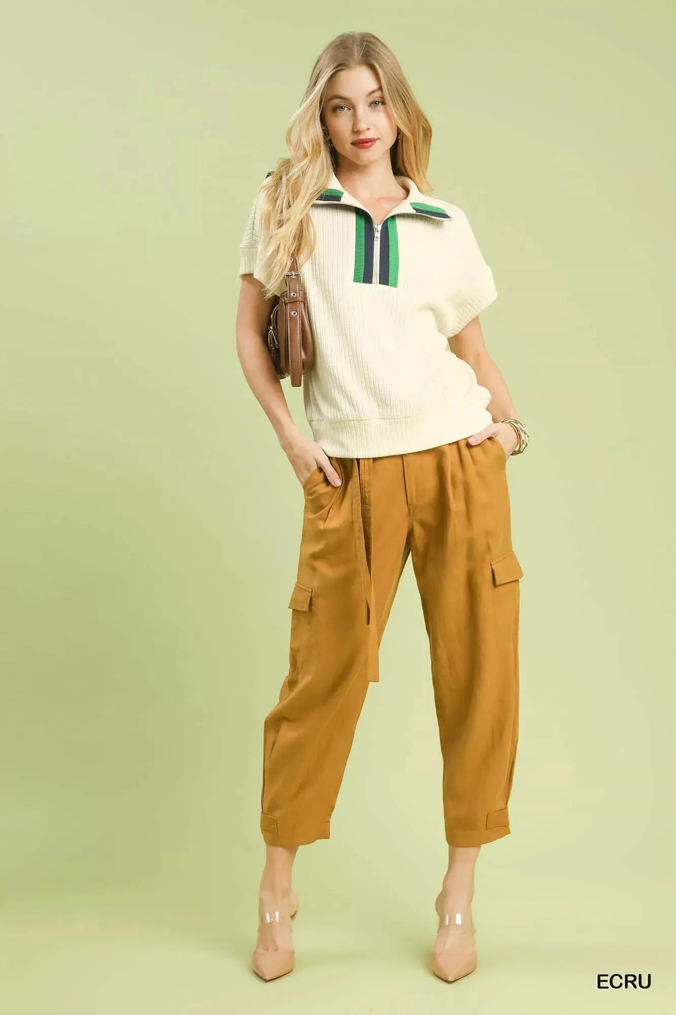 Umgee Textured Striped Zip Collar Knit Top sold by Charming Charlie product image thumbnail 3