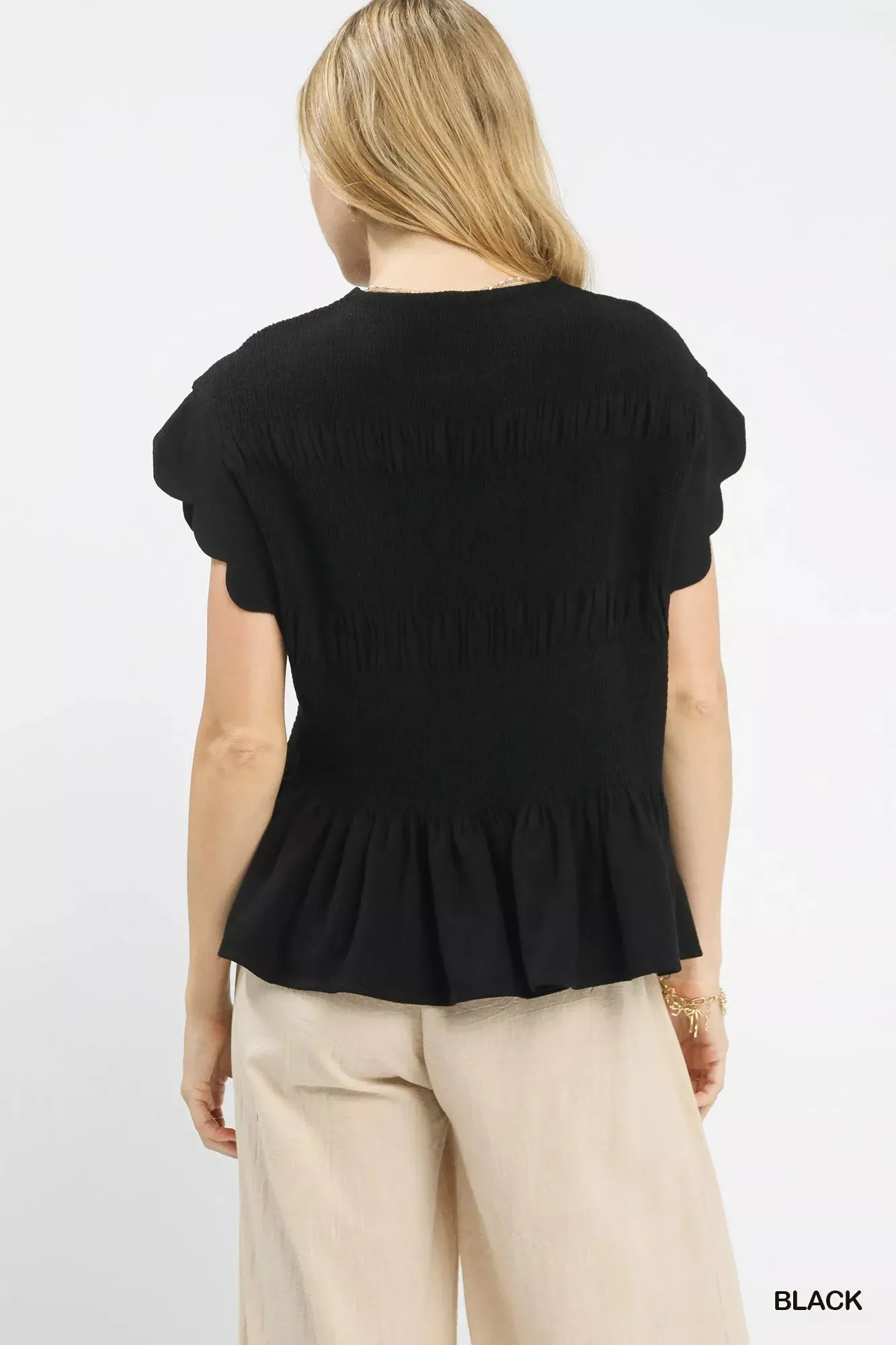 Umgee Linen Blend Smocked Peplum Blouse sold by Charming Charlie product image thumbnail 3
