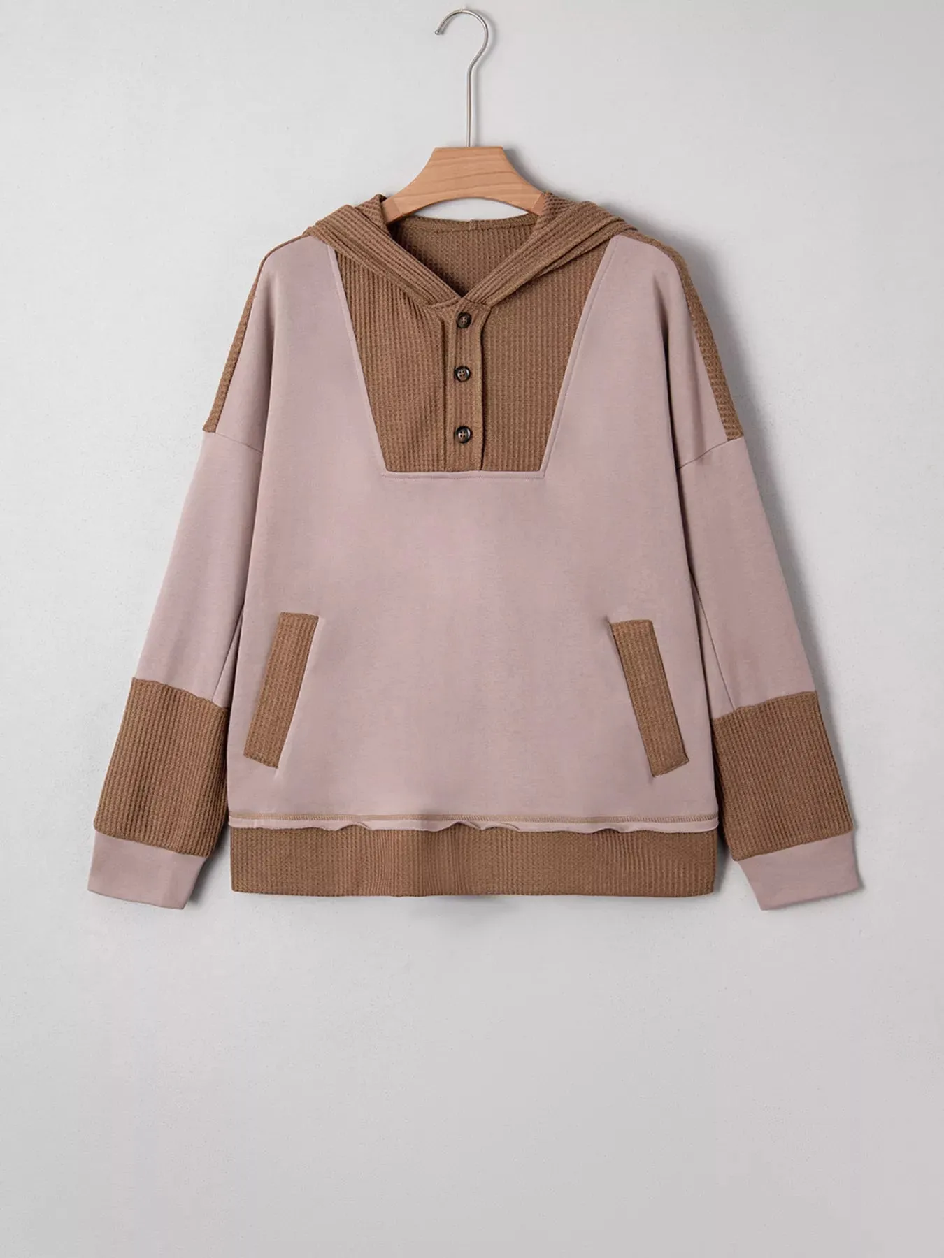 Oversize Waffle Patchwork Exposed Seam Casual Hoodie sold by Charming Charlie product image thumbnail 2