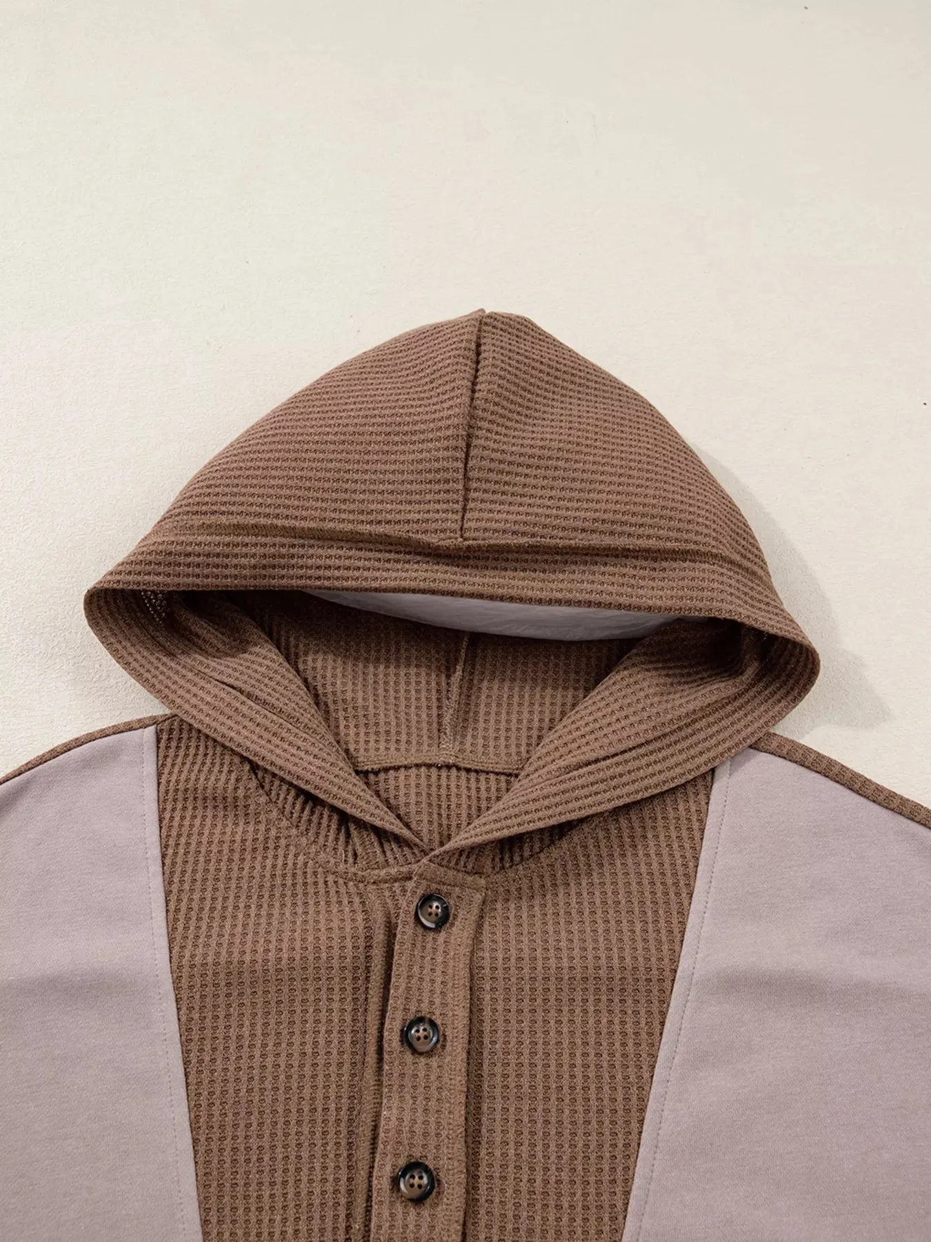 Oversize Waffle Patchwork Exposed Seam Casual Hoodie sold by Charming Charlie product image thumbnail 4