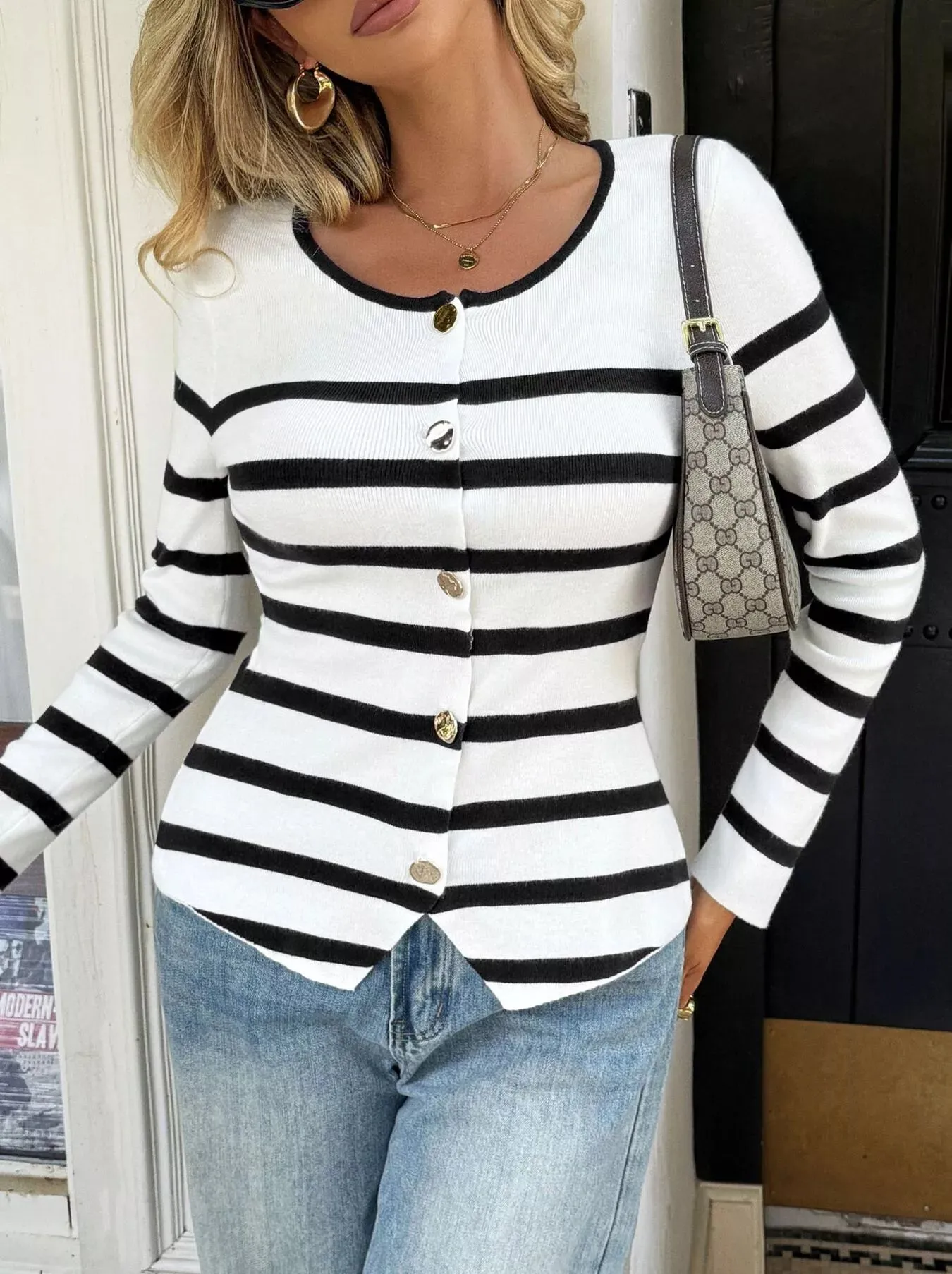 Striped Button-Up Knit Cardigan sold by Charming Charlie product image thumbnail 3