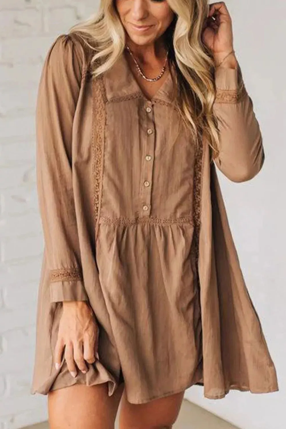 Lace Trim Button-Down Mini Dress sold by Charming Charlie product image thumbnail 3