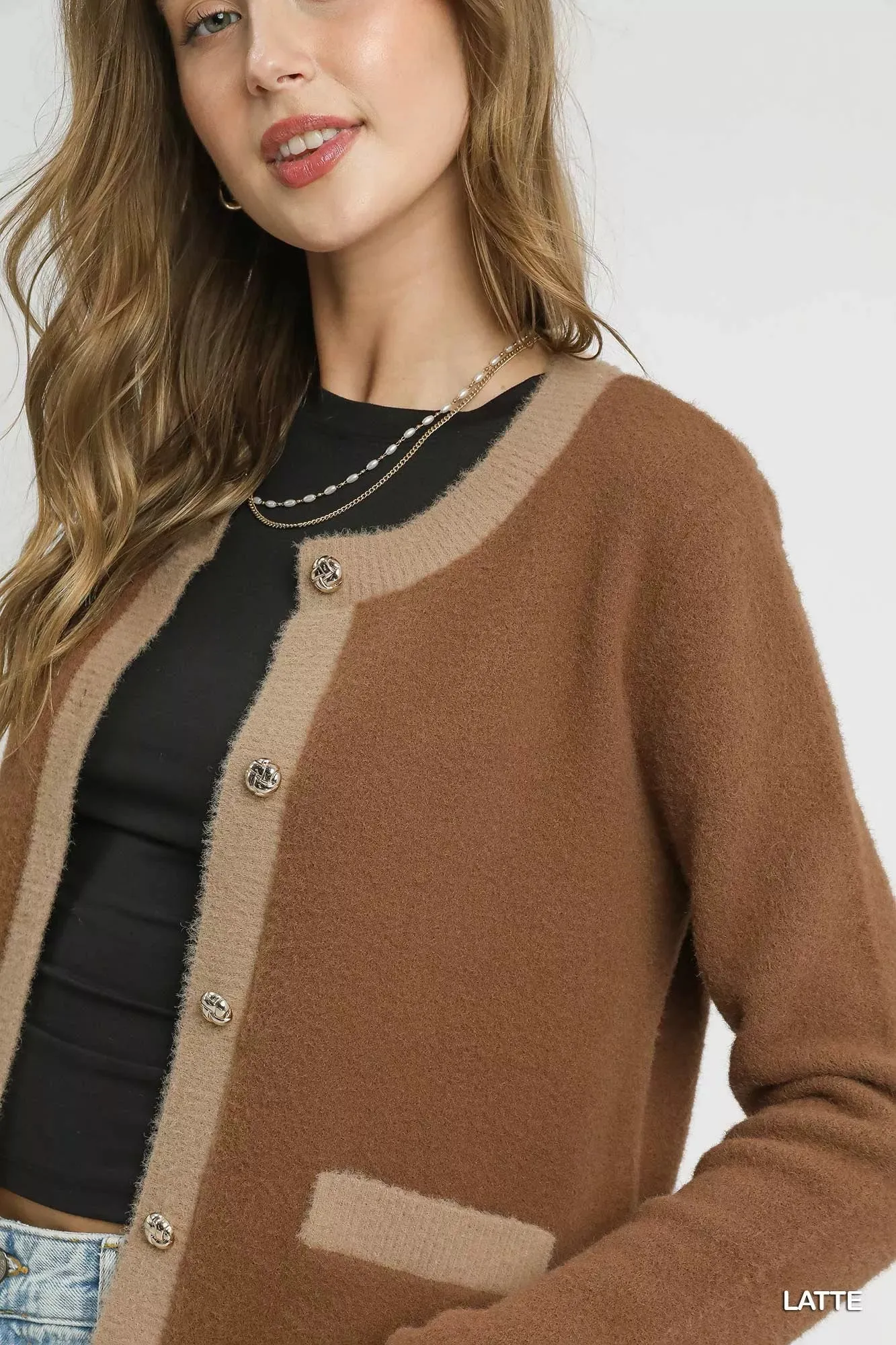 Umgee Two-Tone Button Front Cardigan sold by Charming Charlie product image thumbnail 5