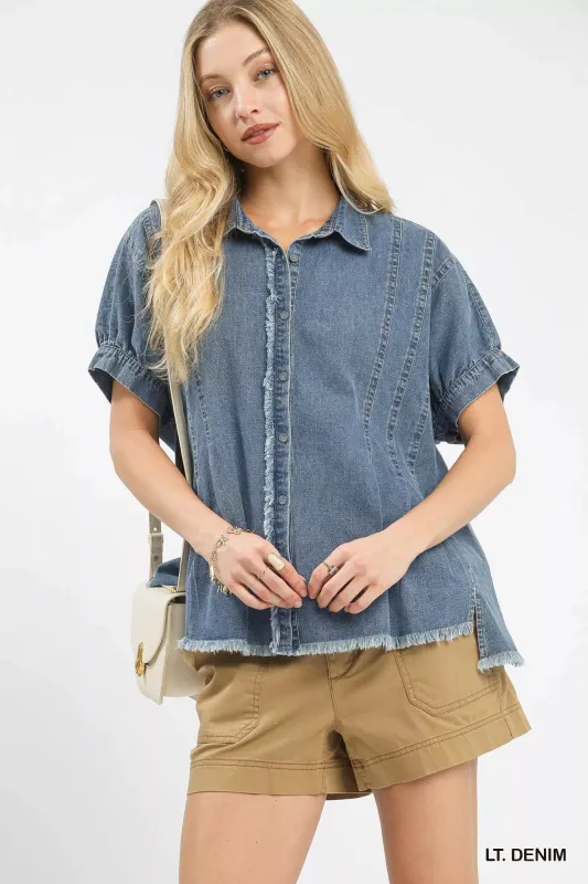 Umgee Washed Denim Oversized Top sold by Charming Charlie